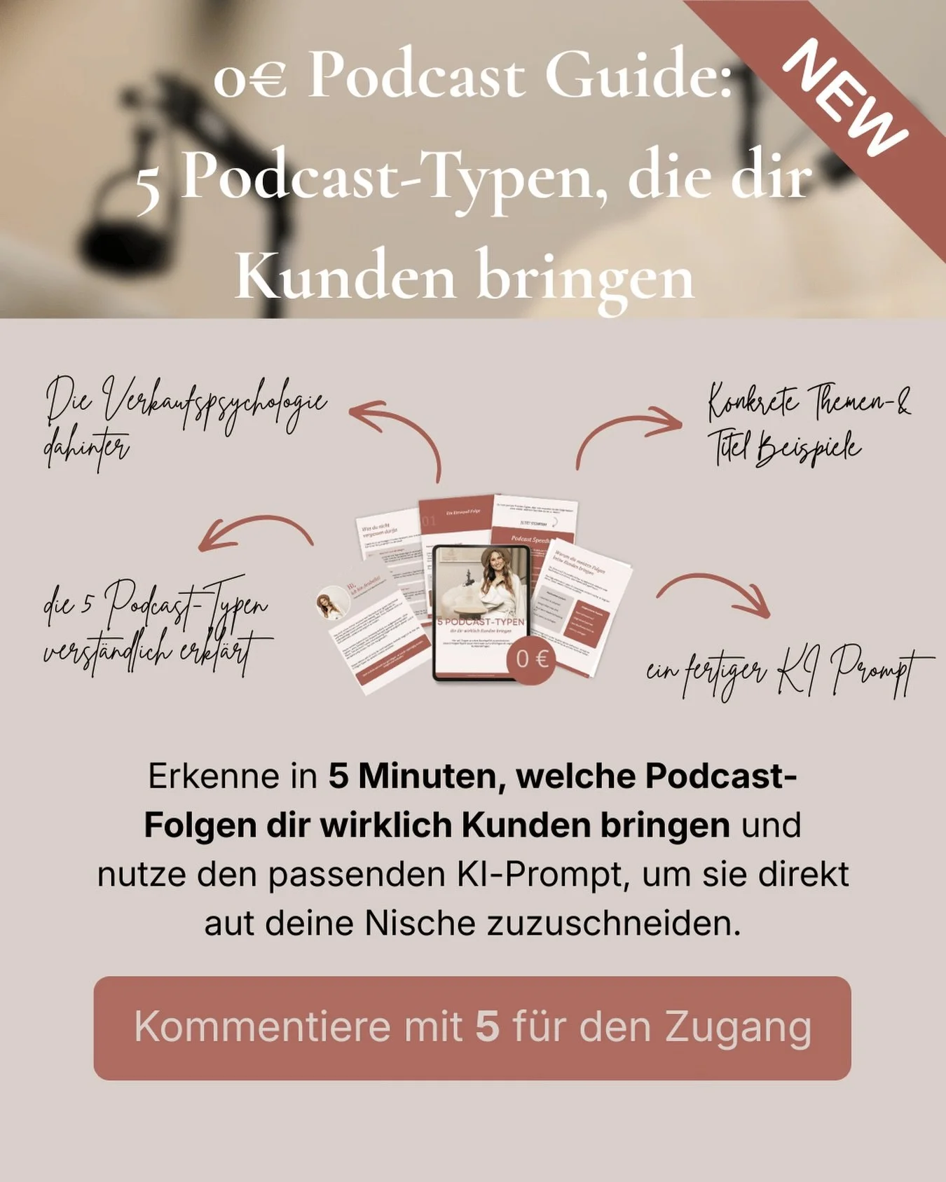 ✨ 0&euro; Guide: 5 Podcast-Typen, die dir Kunden bringen ✨

Du nimmst regelm&auml;&szlig;ig auf, aber aus deinen H&ouml;rern werden einfach keine Kunden? 🎙️

➡️ F&uuml;r 0&euro; zeige ich dir die 5 Folgen-Typen, die nicht nur unterhalten, sondern ge