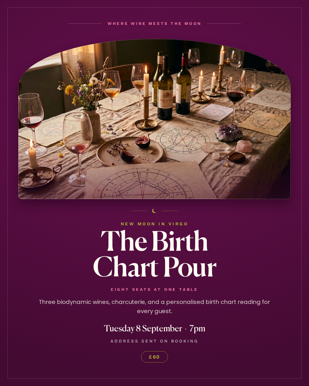 New Moon in Virgo Wine Tasting (Birth Chart Readings Included)