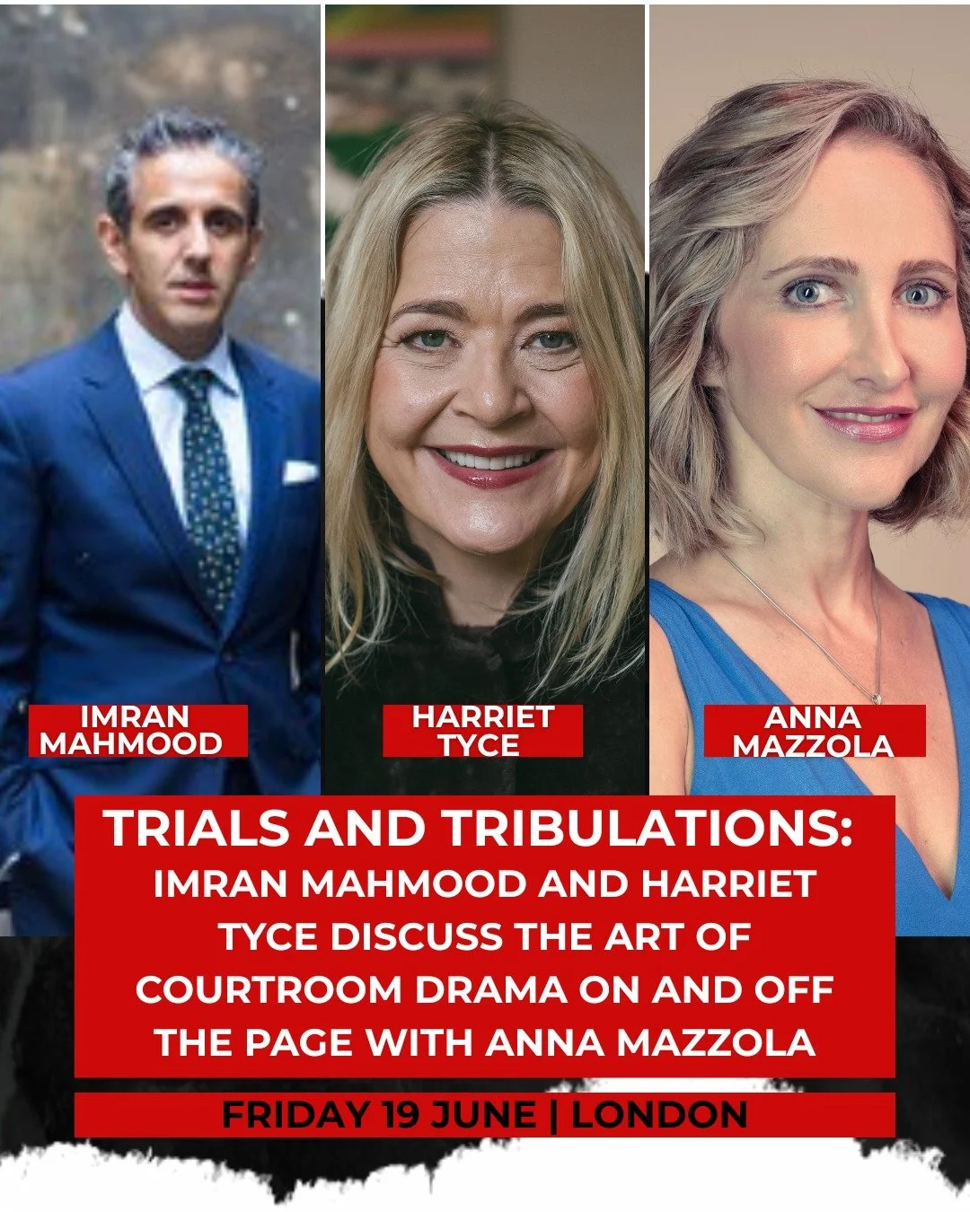 EVENT SPOTLIGHT 🚨 Trials and Tribulations: Imran Mahmood and Harriet Tyce discuss the art of courtroom drama on and off the page with Anna Mazzola, only at Capital Crime Festival in London this June.

Tickets on sale now: capitalcrime.org/tickets

#