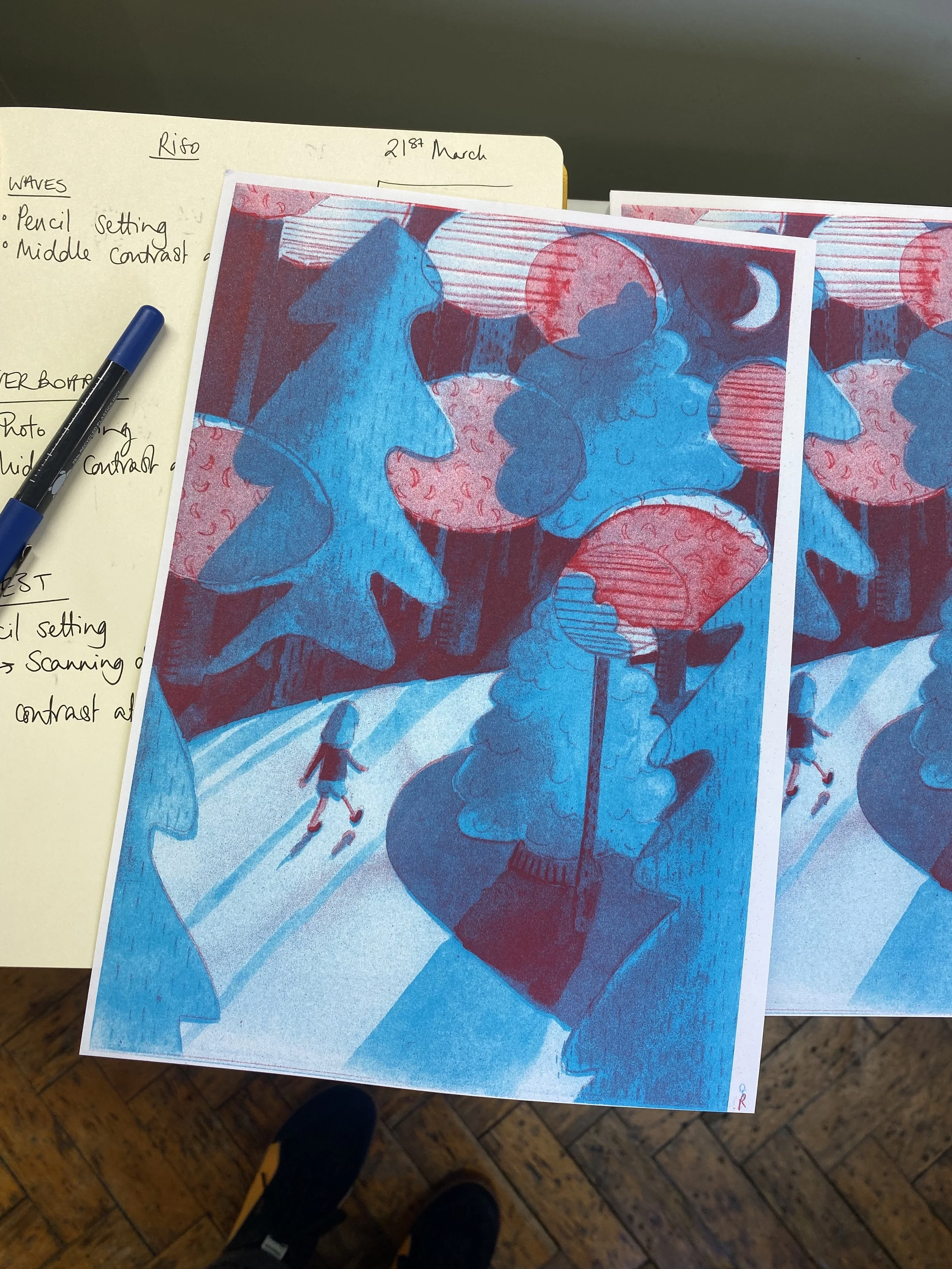 Forest girl risograph