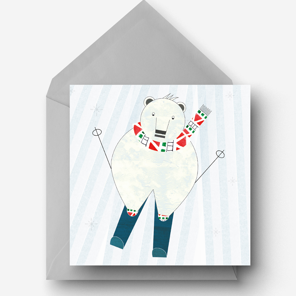 Skiing Polar Bear Christmas Card