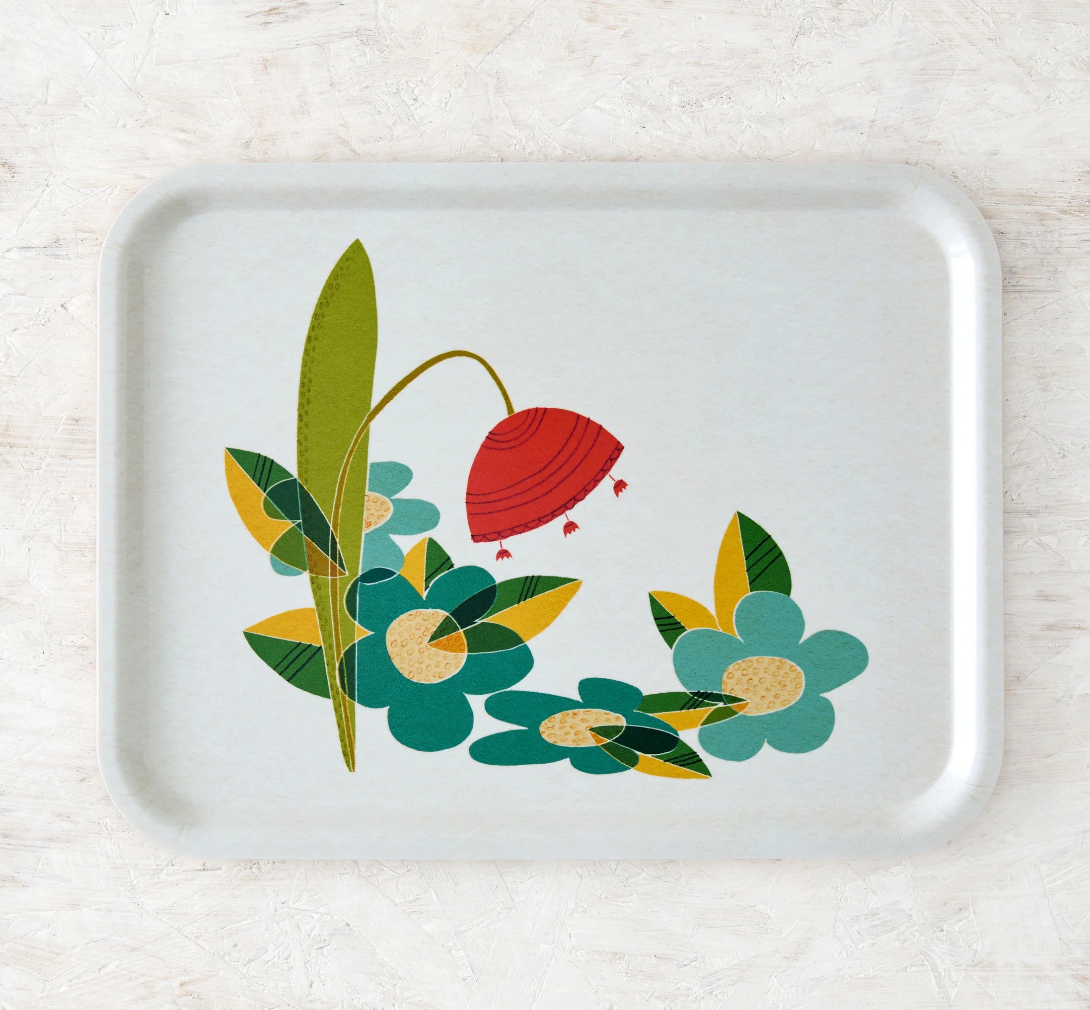 Large Retro Flowers Wooden Tray