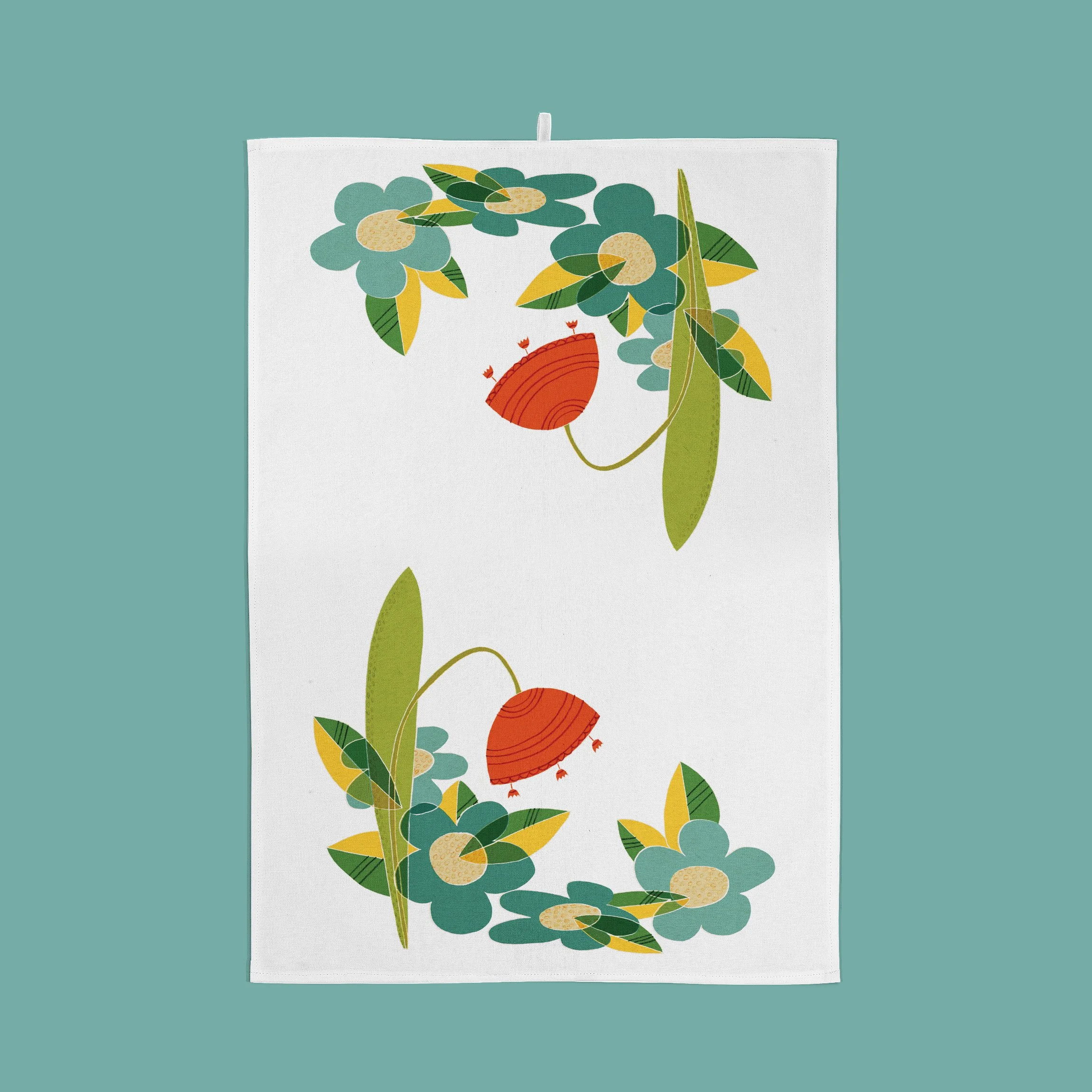 Retro Floral Organic Cotton Tea Towel