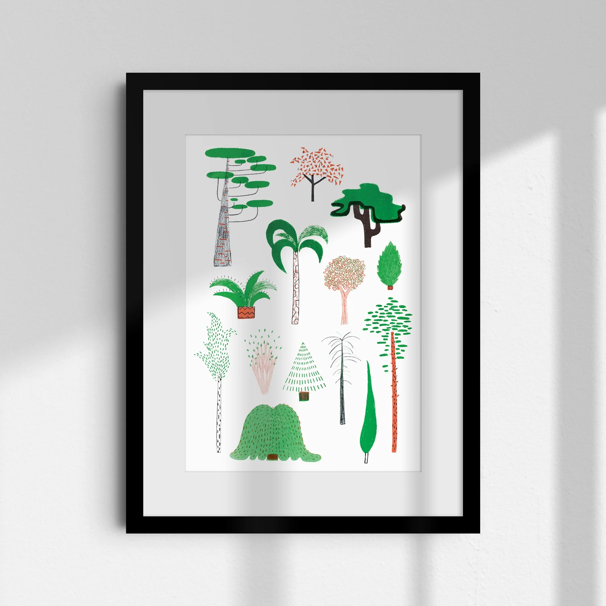Framed 'Trees' A3 limited edition risograph print