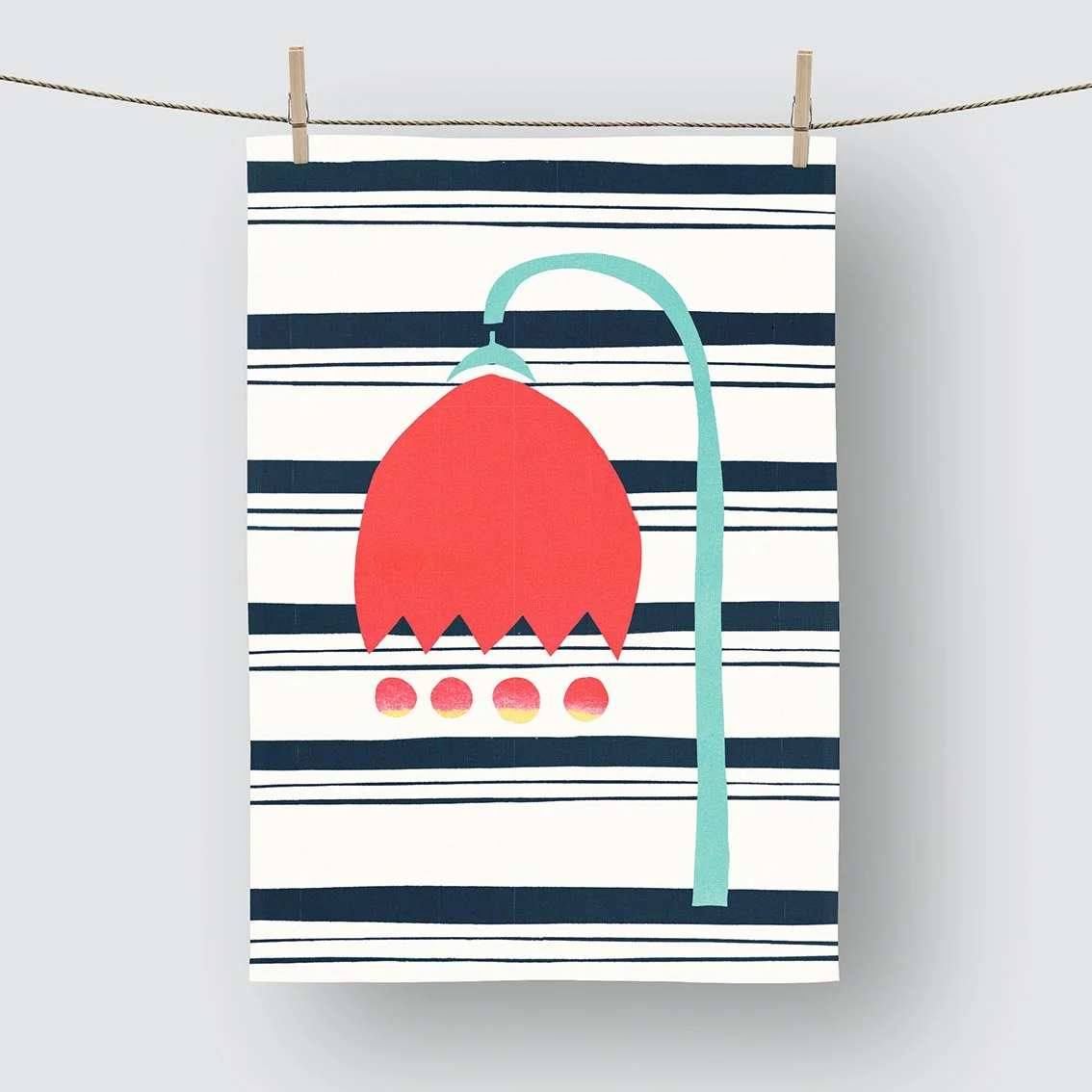 Stripe & Flower Organic Cotton Tea Towel