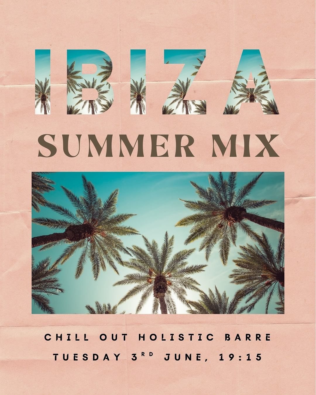 🌴 RELAX &amp; UNWIND at this special IBIZA CHILL OUT Holistic Barre class

🌅 Imagine yourself gazing at a beautiful sunset, on a white sandy beach, with the waves gently rolling in &amp; out

🐚 For our soundtrack this week think Caf&eacute; del Ma