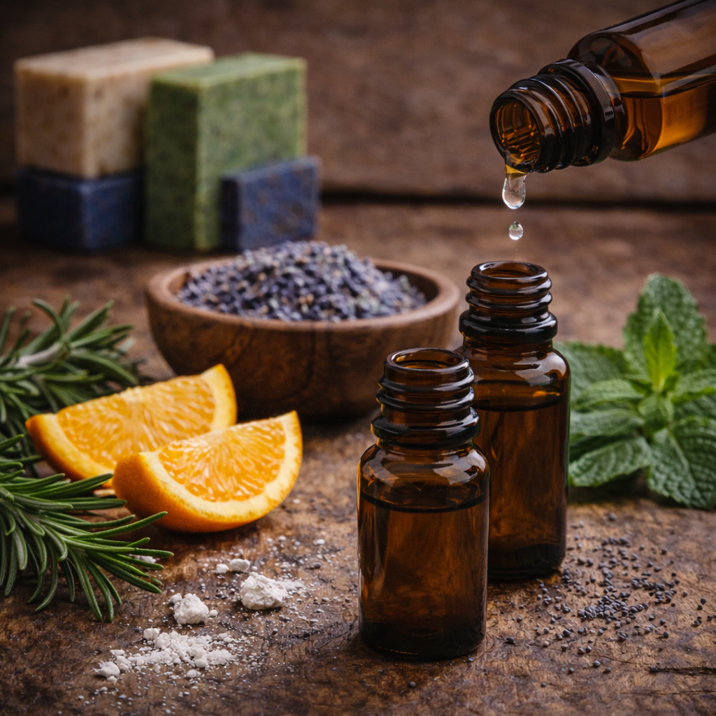 Bottles of essential oils