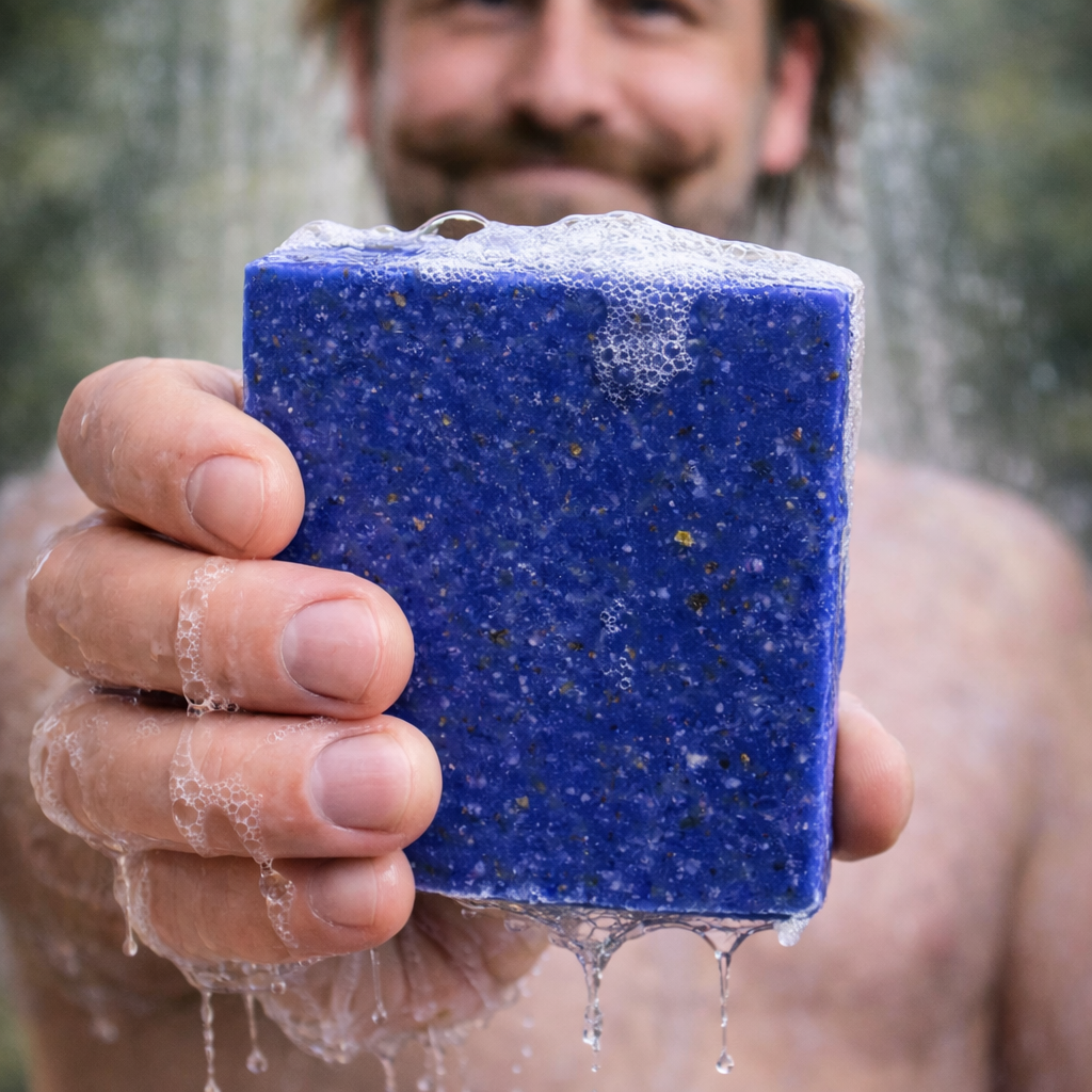 Man holding cornish cove natural soap bar