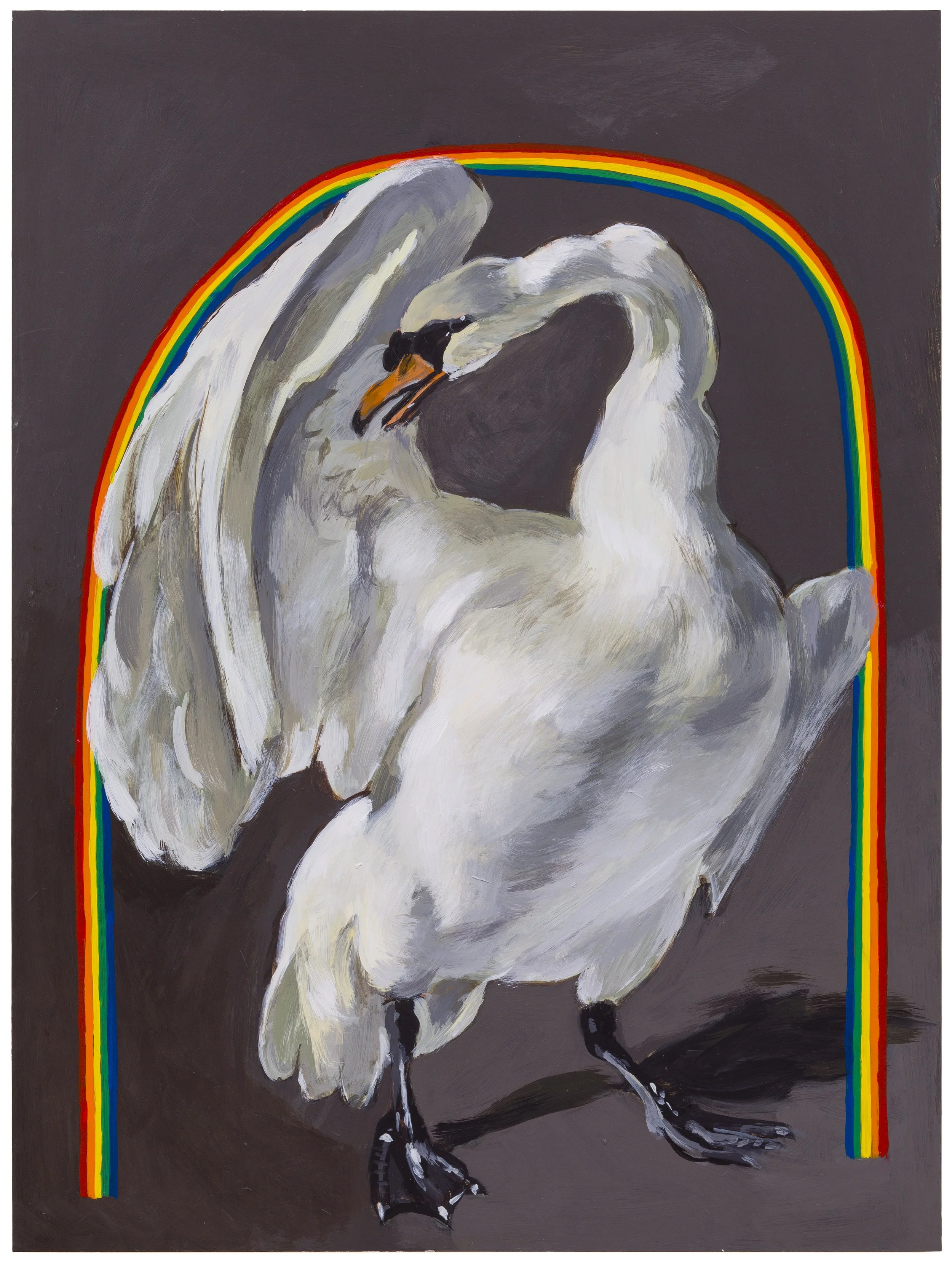 Gay Swan in Fight, Acrylic on Panel, 18x24”, 2024