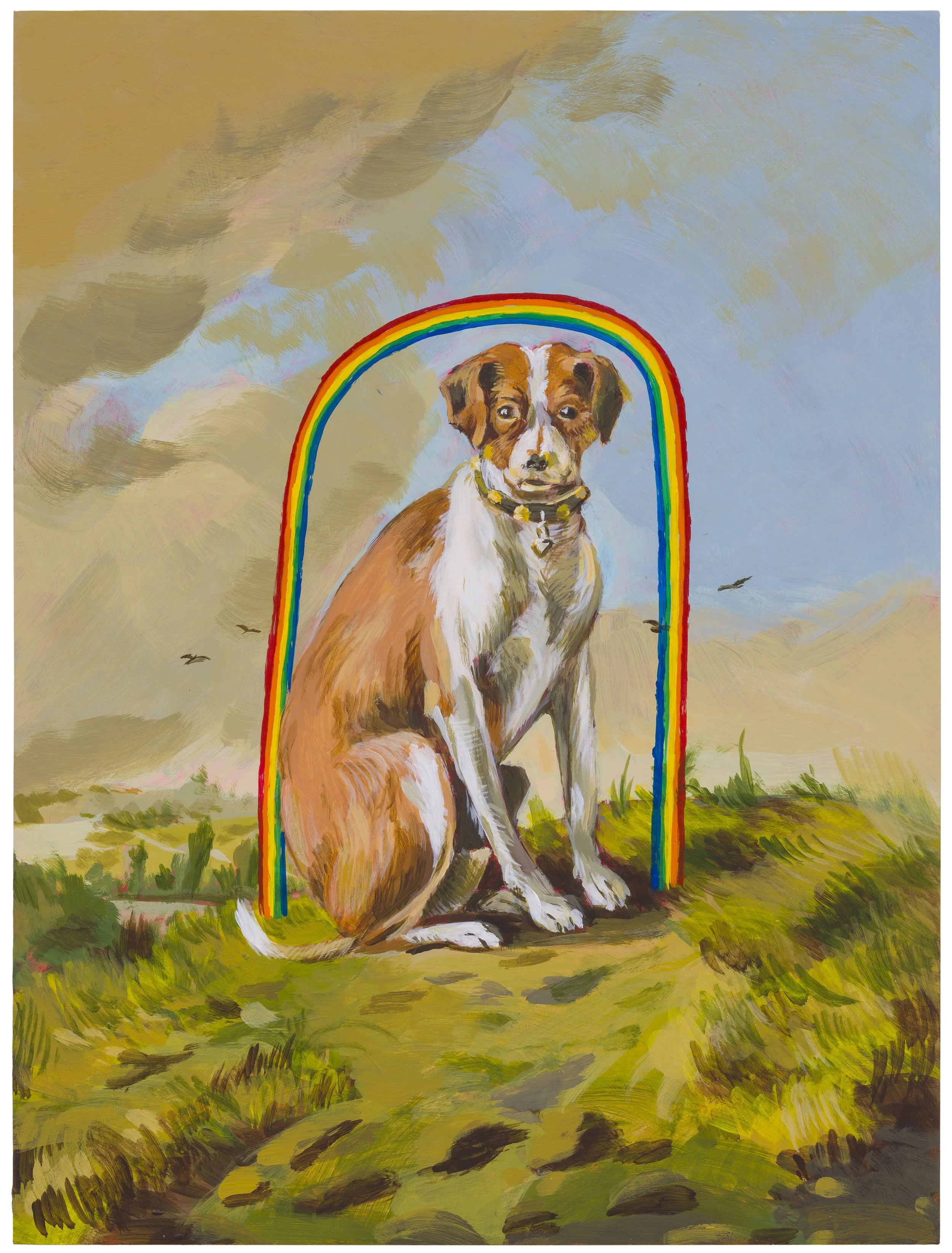 Gay Puppy in Field, Acrylic on Panel, 12x16”, 2024