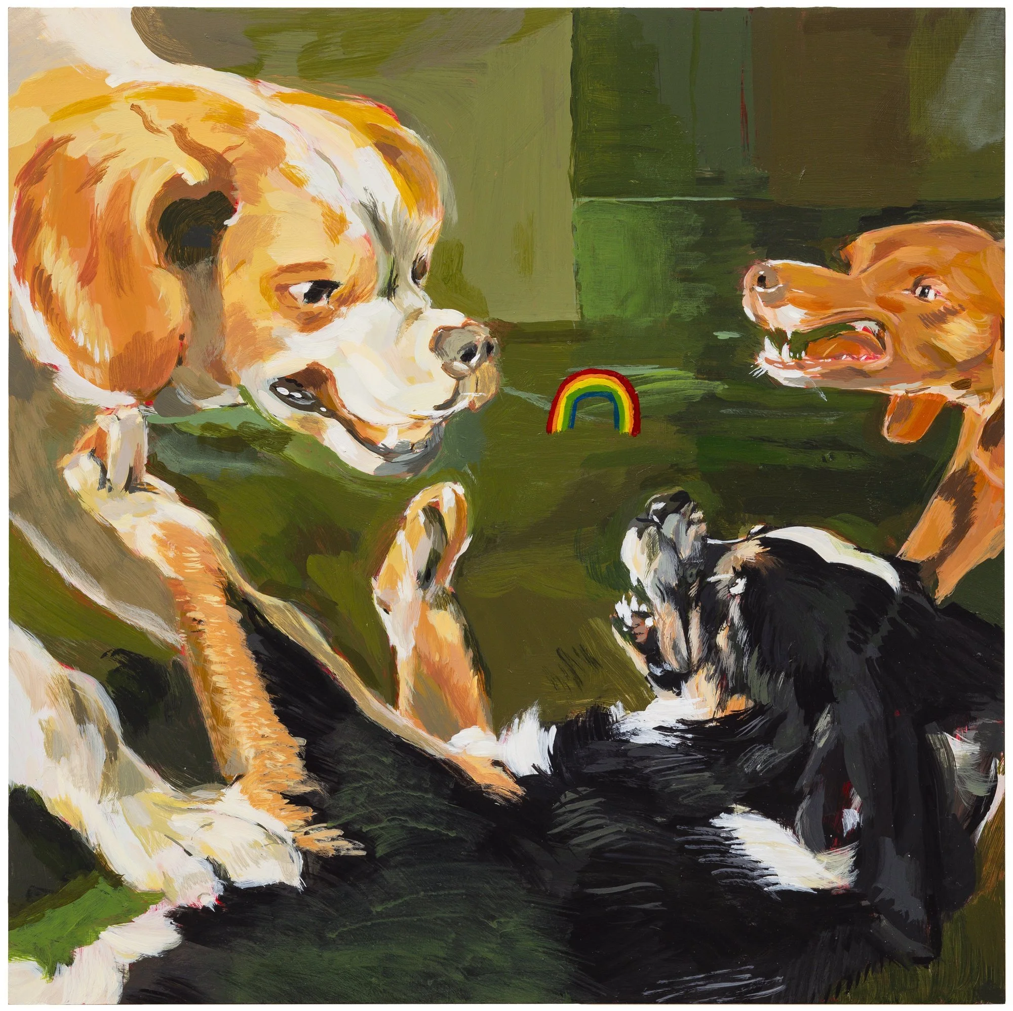 Puppies Fighting Over Homosexuality, Acrylic on Panel, 12x12”, 2025