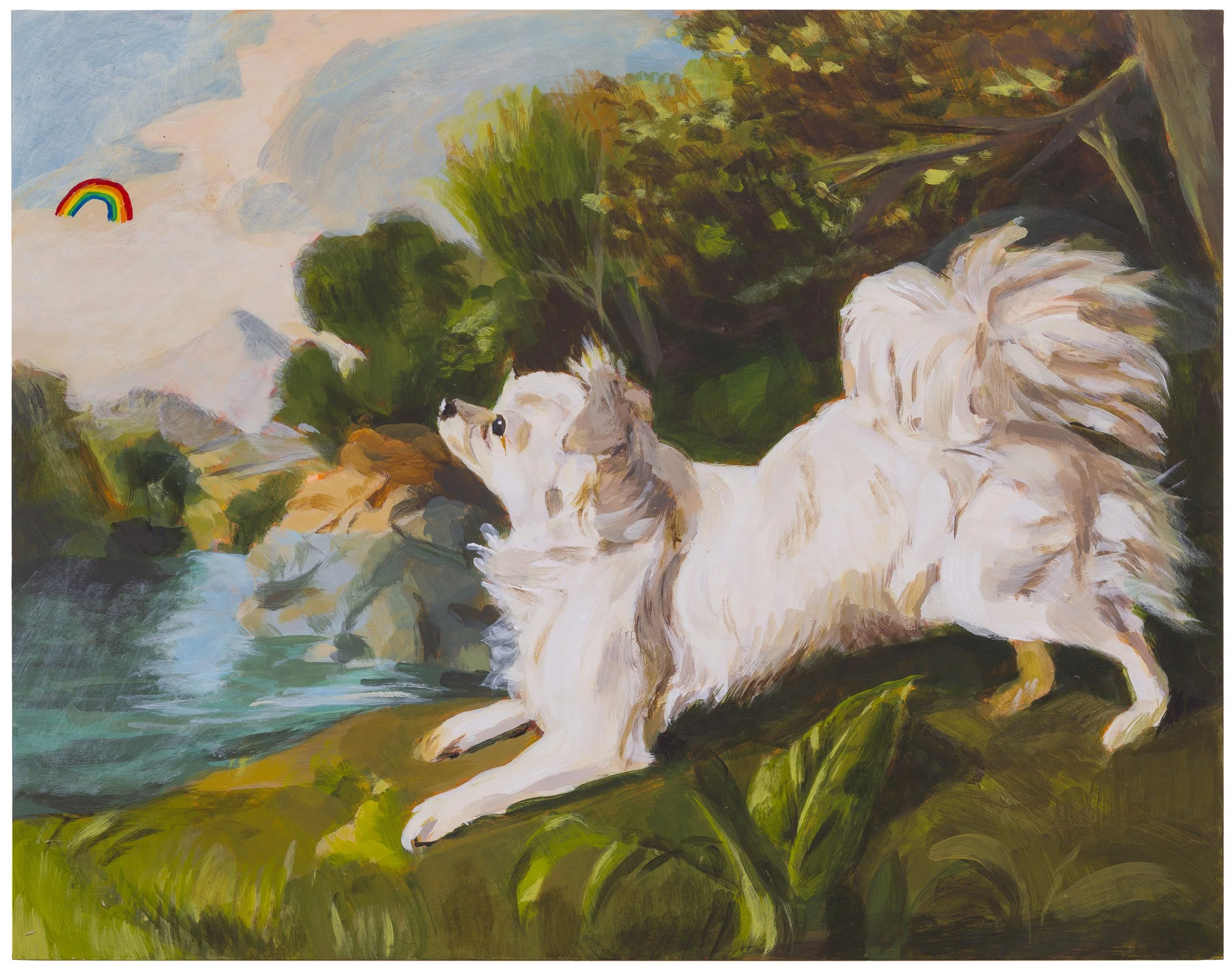 Puppy Staring at Homosexuality, Acrylic on Panel, 14x11”, 2024