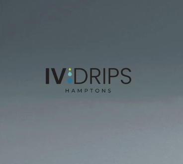 Logo for IV Drips Hamptons with black text and a blue droplet icon.
