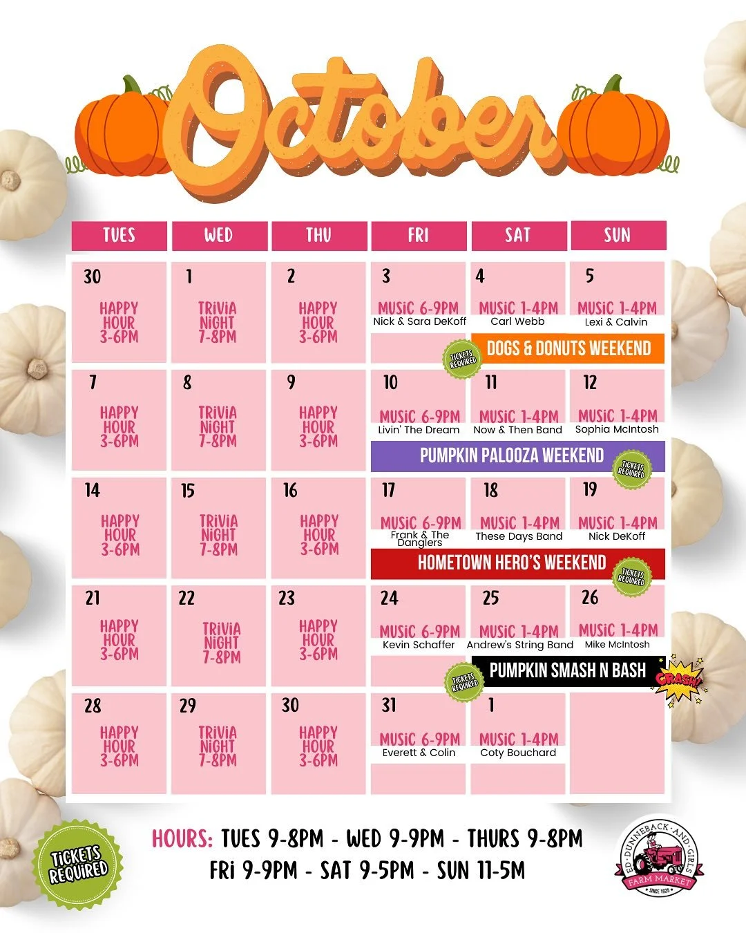 🎃 October is packed with fall fun at Dunneback Girls Farm! 🍂

👉 This weekend: it&rsquo;s Pumpkin Palooza! Bring the kiddos for pumpkin painting, pumpkin bowling, and one-of-a-kind pumpkin-inspired food specials 🎨🎳🥧

👉 Next weekend: we celebrat