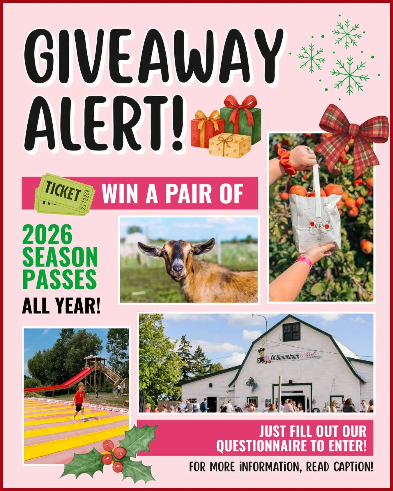 🎉 2026 SEASON PASS GIVEAWAY! 🎉

That means every festival, every animal snuggle, every corn maze attempt, every play area visit, every weekend of live music&hellip; all FREE. All year. 💚

We&rsquo;re talking Asparagus Fest, Strawberry Fest, Cherry