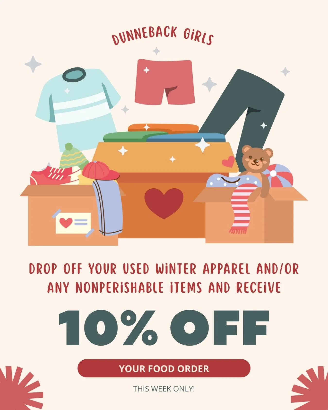 Donate your winter gear and/or nonperishable food items and we&rsquo;ll give you 10% off your food order! 💕 this week only!

Psst - after Saturday, we&rsquo;re CLOSED until February so get out here and say goodbye for 2025! 🥂