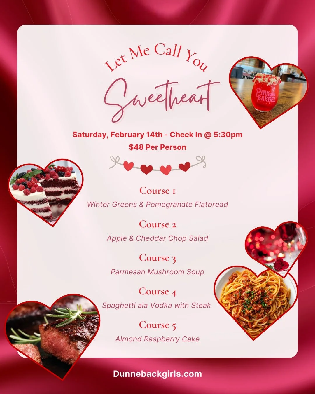 💘 Tickets are now available for our annual Let Me Call You Sweetheart Valentines Dinner! 🍽️ 

5 delicious courses, romantic vibes and great flavors! 

Grab your tickets 🎟️ now to save your seat! 💋