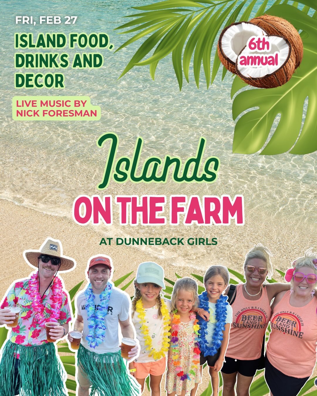 🌴🌺 Our 6th Annual Islands on the Farm is bringing tropical vibes straight to the farm at Dunneback Girls this Friday (2/27)!

Island-style food ✔️🍍
Tropical drinks + specials ✔️🥥
Beachy decor ✔️🌺
And live island-style music from 6&ndash;9PM with