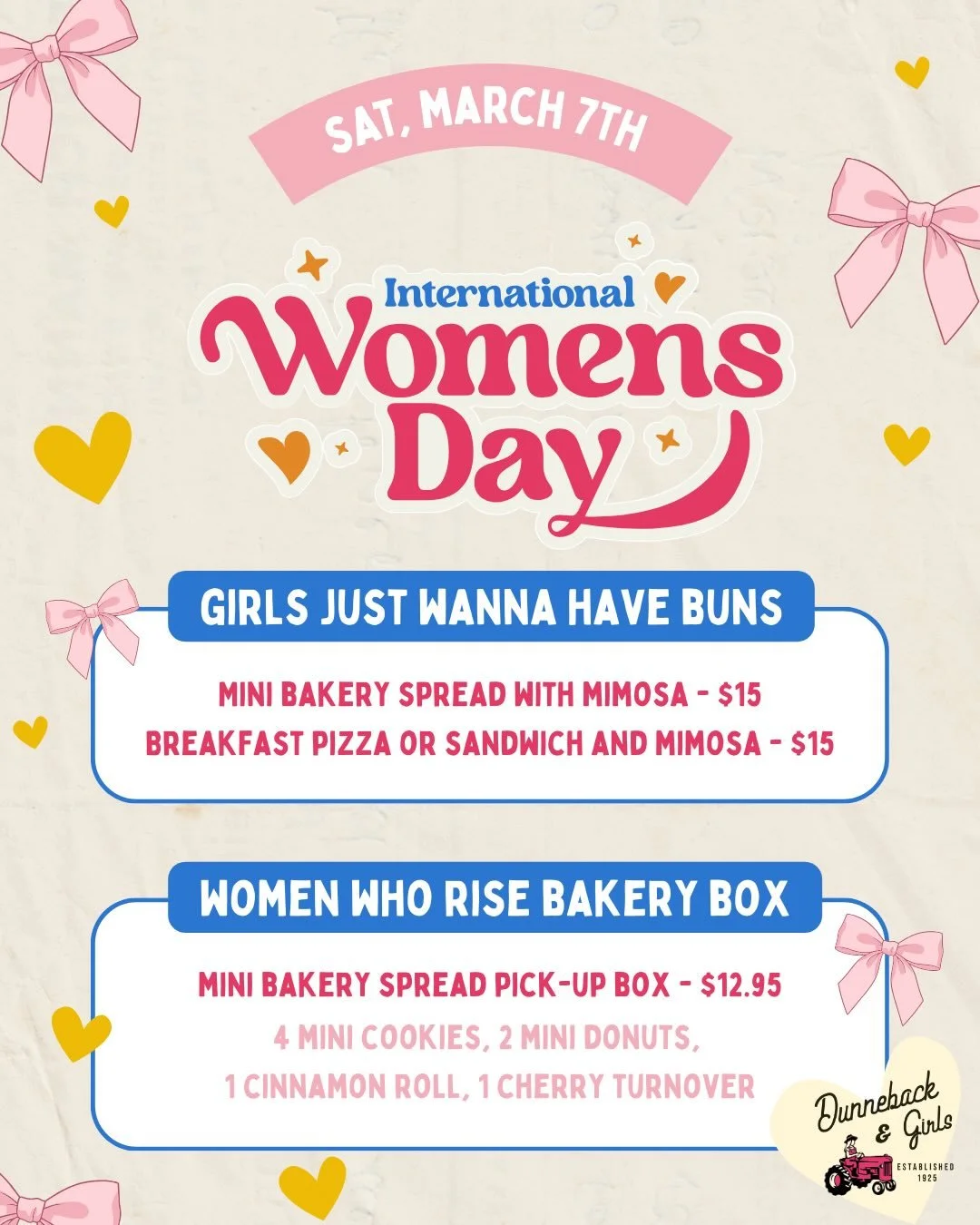 😍Celebrate women this Saturday! Whether you pick up our Bakery Box to go or you come celebrate with the amazing women in your circle! 💕🎁

We celebrate women every day at our women-owned and run 4th generation farm!! 💪🏼💪🏼💪🏼