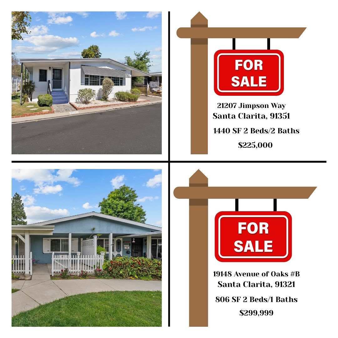 Happy Sunday &mdash; 2 great homes available in Santa Clarita, in wonderful 55+ communities and  priced under $300,000!! Please share if you know someone looking to downsize and enjoy a little less maintenance and a lot more living.

🏡 19148 Avenue 