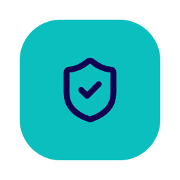 Shield icon with check mark on teal background