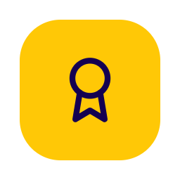 Yellow app icon with a dark blue ribbon badge in the center