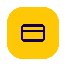 Yellow square icon with a black background and a purple credit card symbol in the center.