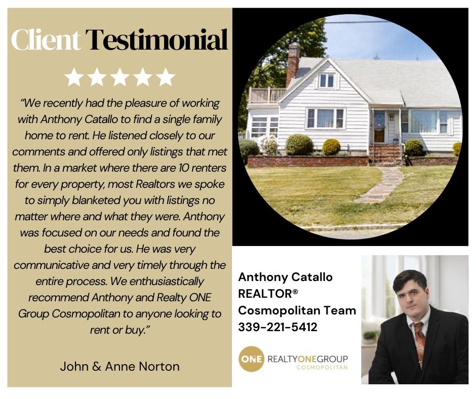 FANTASTIC 5-Star Review for our agent, Anthony. Our agents know how to secure a smooth and stress-free process. Thinking about making a move?

Reach back!
339-221-5412

#realtyonegroup #realtyonegroupcosmopolitan #realestate #boston #greaterboston #m