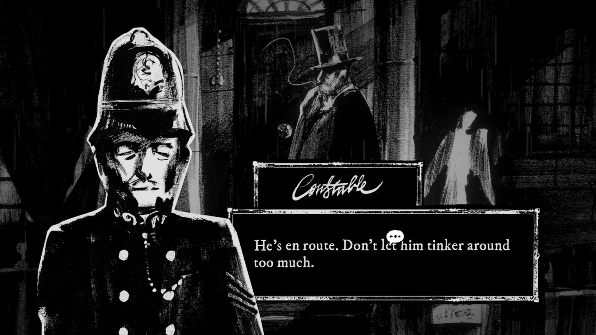 MurderAt game screenshot : Dialogue mode, Handpainted level design