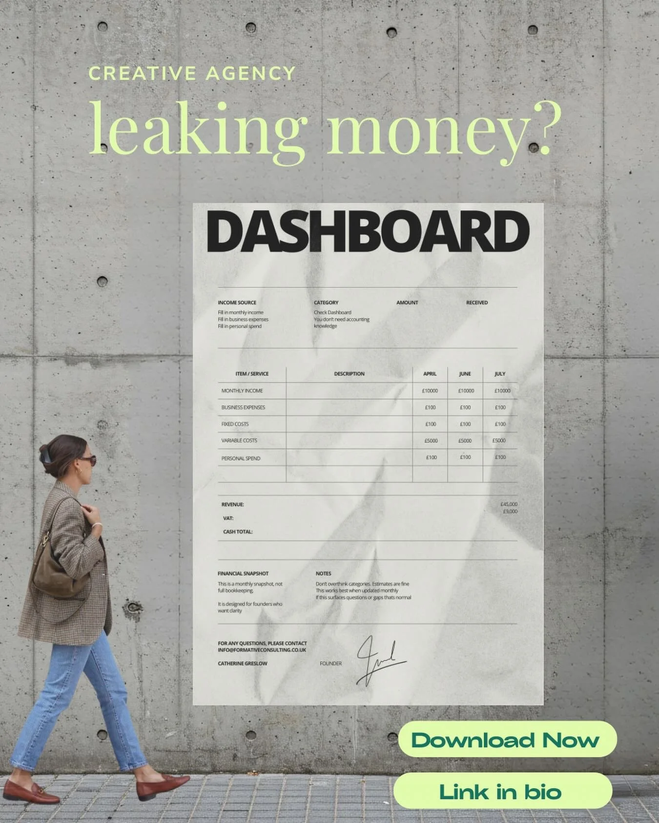 YOUR FREE FINANCE TRACKER IS LINKED IN MY BIO 

A few tips for getting the most from it:
&rarr; Fill in your fixed costs first, they rarely change and it takes 10 minutes
&rarr; Set a recurring 20-minute slot each week to update your income and varia