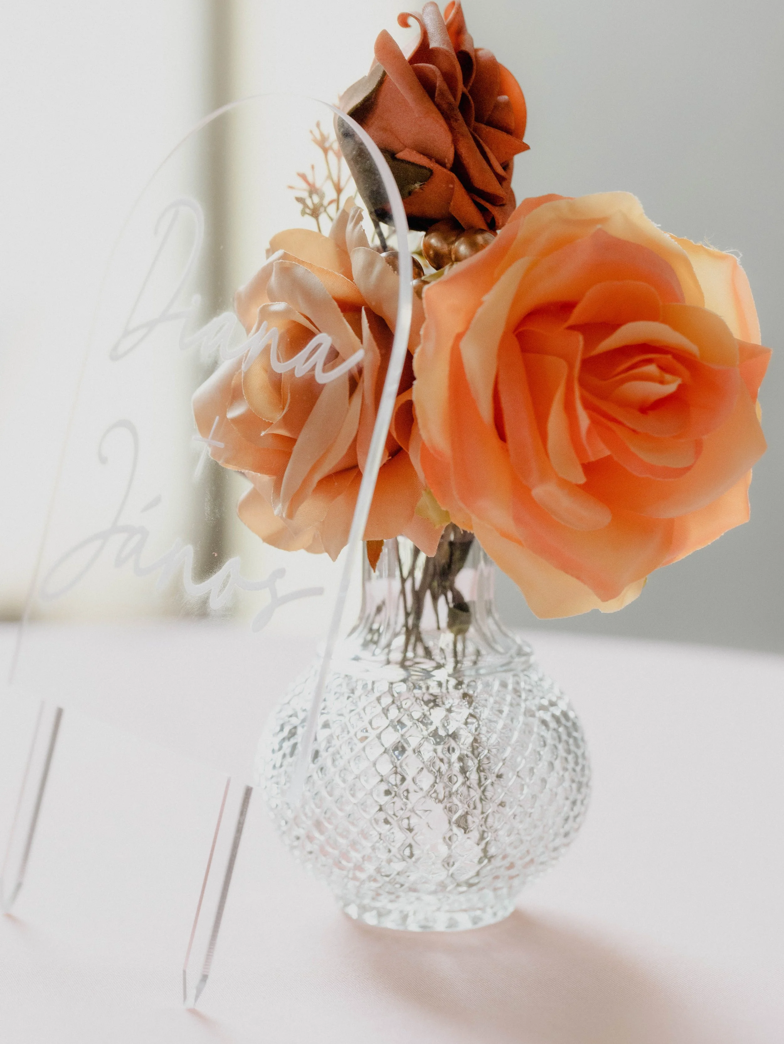 Beautiful decorations on the wedding reception table