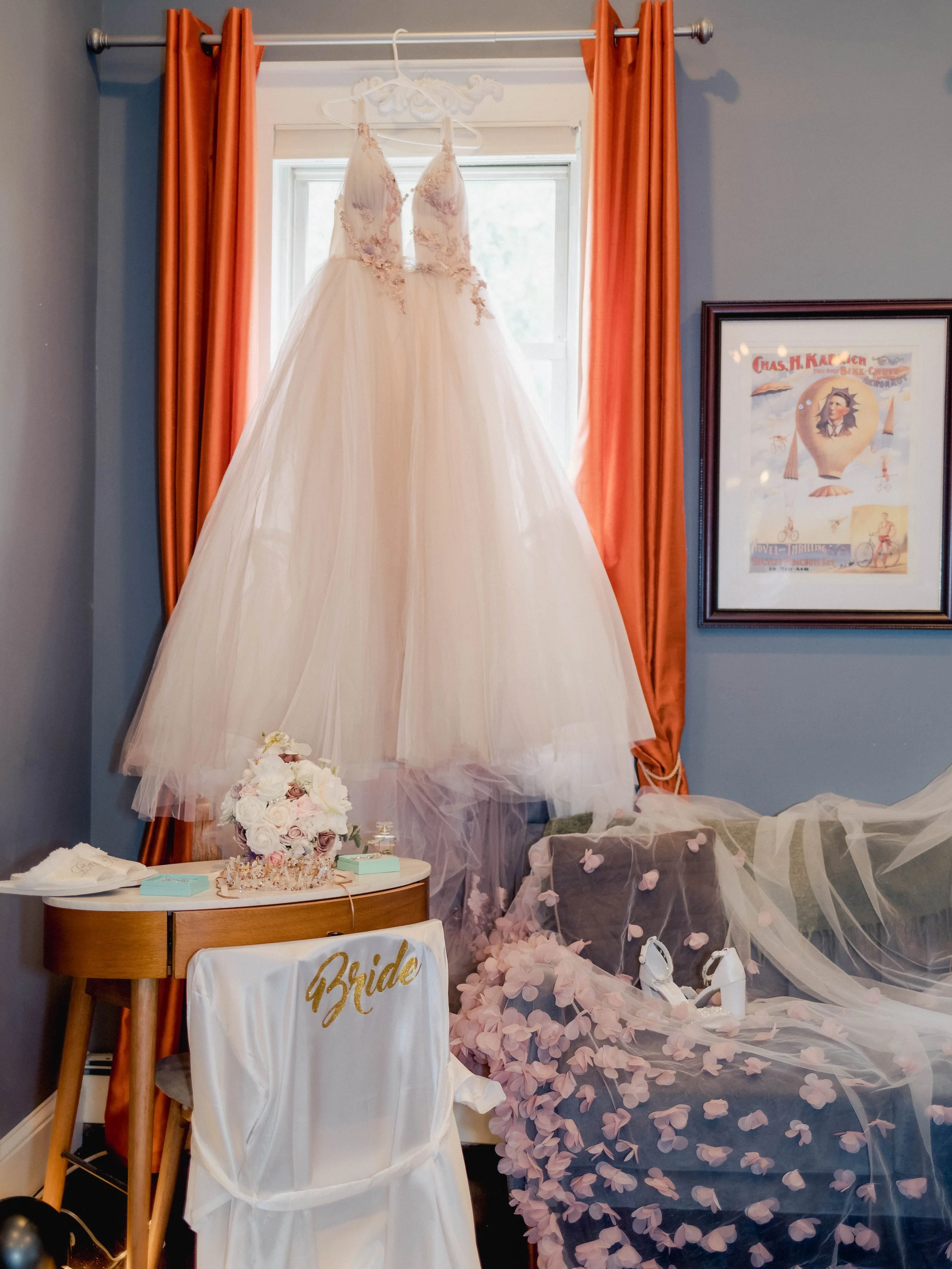 bridal dress hanging