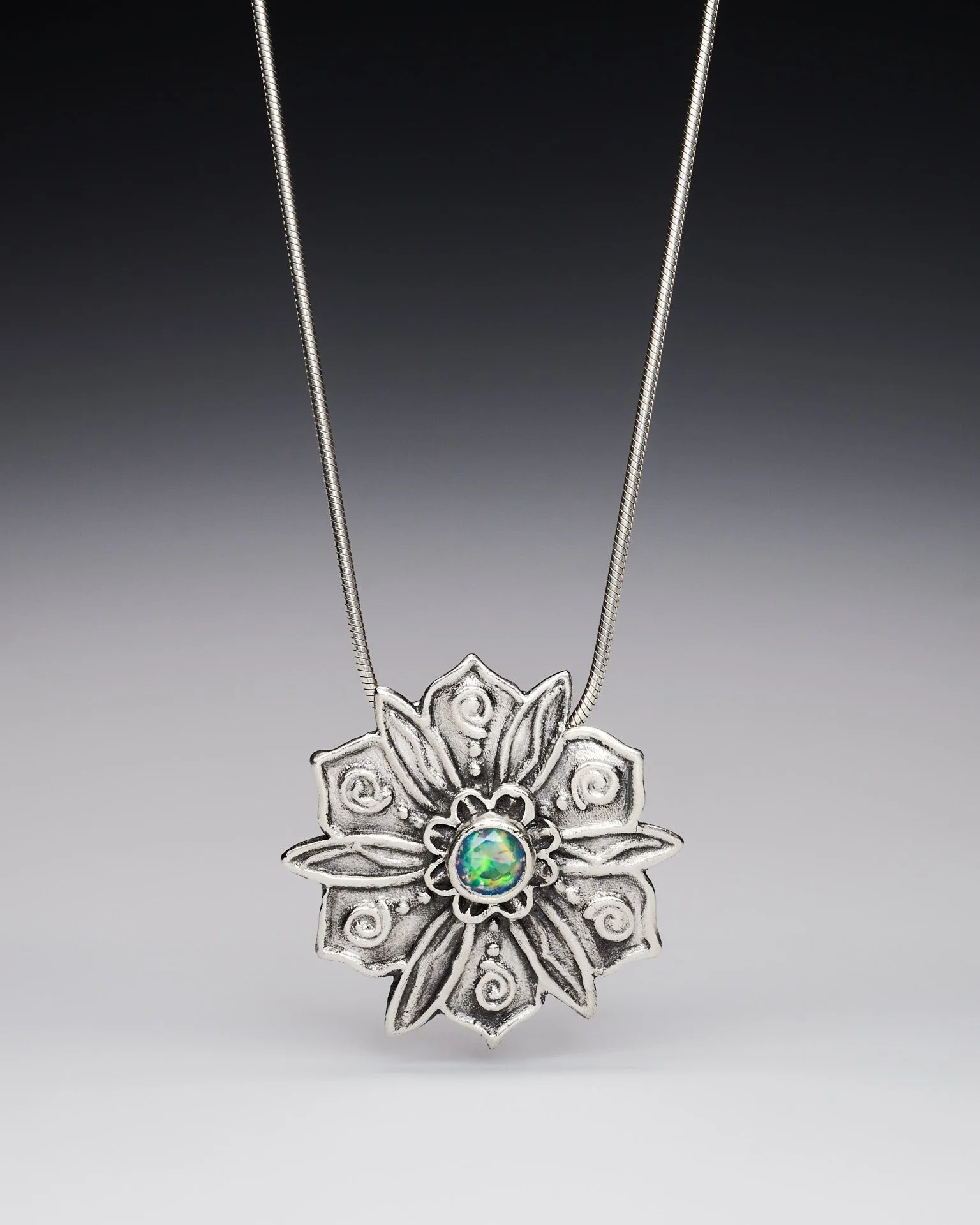 Mandala Necklace Bermuda Blue Opal and Spirals Donna Yutzy by Some Girls Jewelry