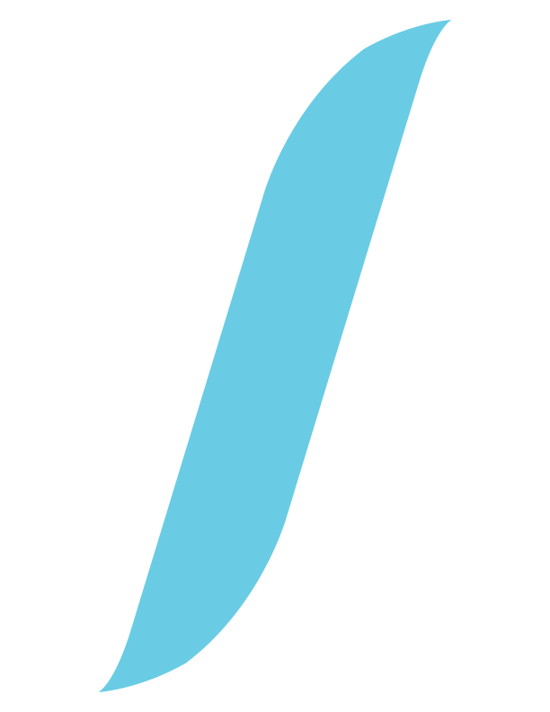 A graphic of a stylized blue feather.