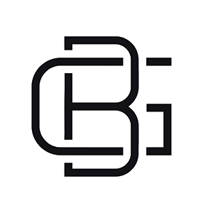 A black and white logo featuring an intertwined stylized 'C' 'G' and 'B' letter design.