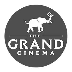 Logo of The Grand Cinema featuring an elephant with a film reel on its trunk, and the text 'The Grand Cinema' beneath it.