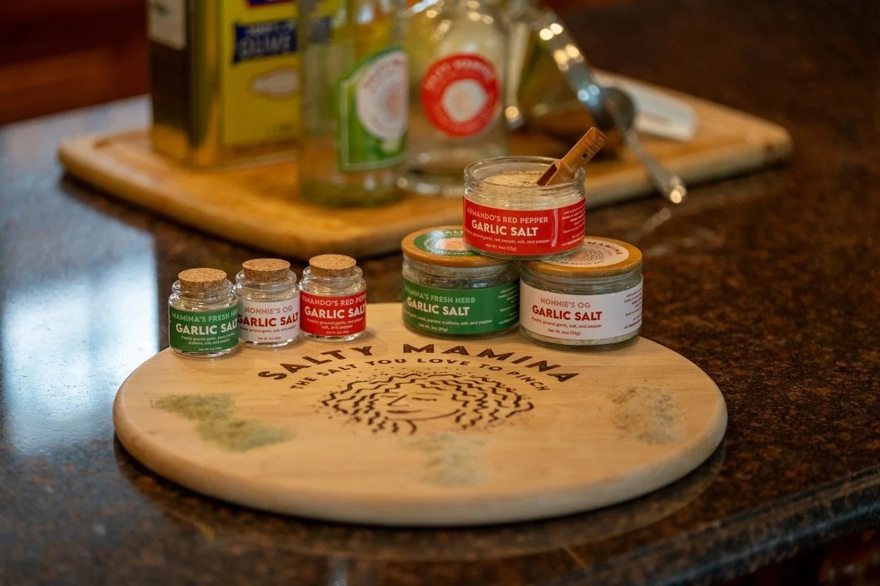 Jars of garlic salt for holiday gifting