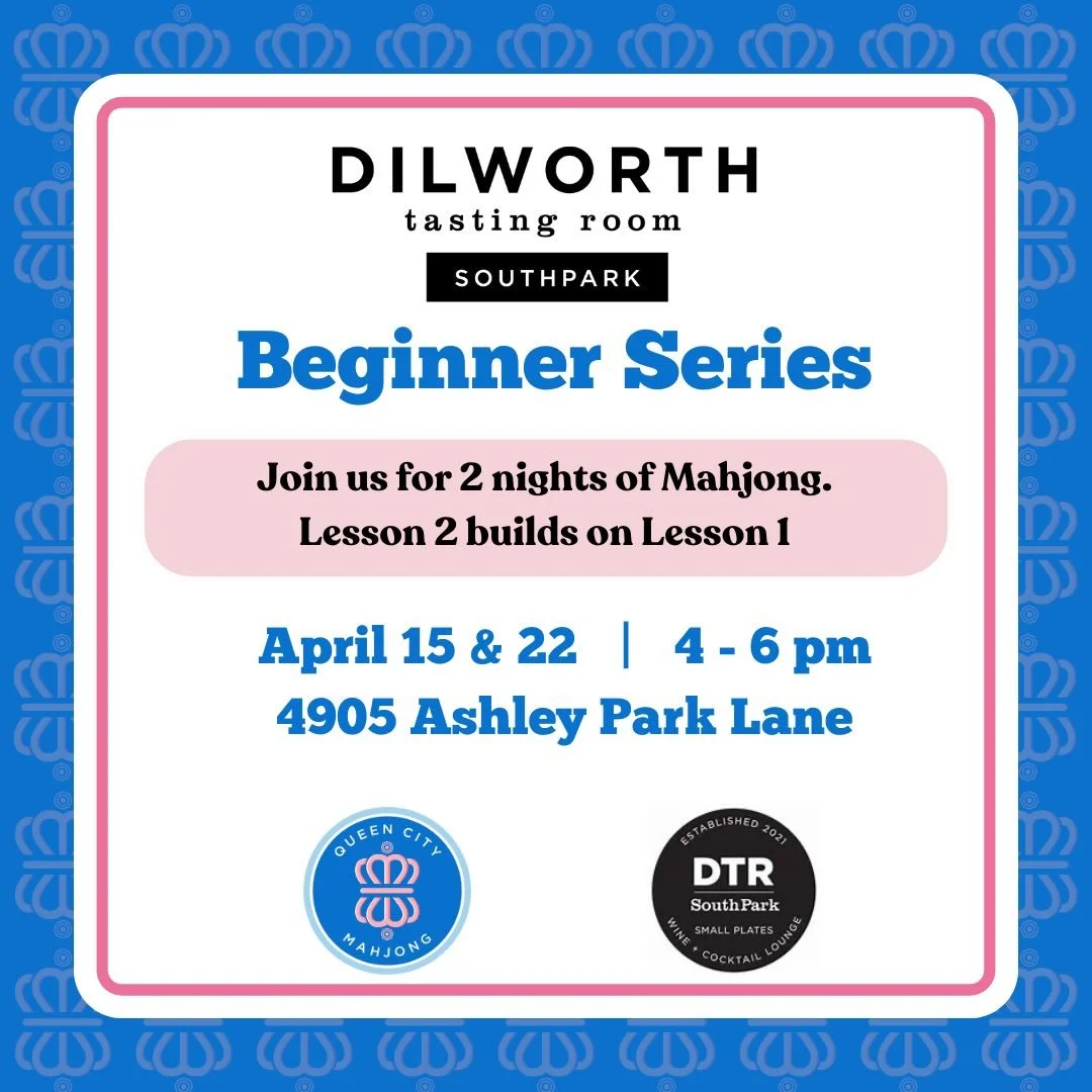 We are back at @dtr_southpark with two beginner lessons! Sign up for both to learn the rules of Mahjong. Bites and drinks available for purchase during the lessons.  Ready to learn??

🗓️ April 15 and 22
⏰ 4pm - 6pm
📍 Dilworth Tasting Room - Southpa