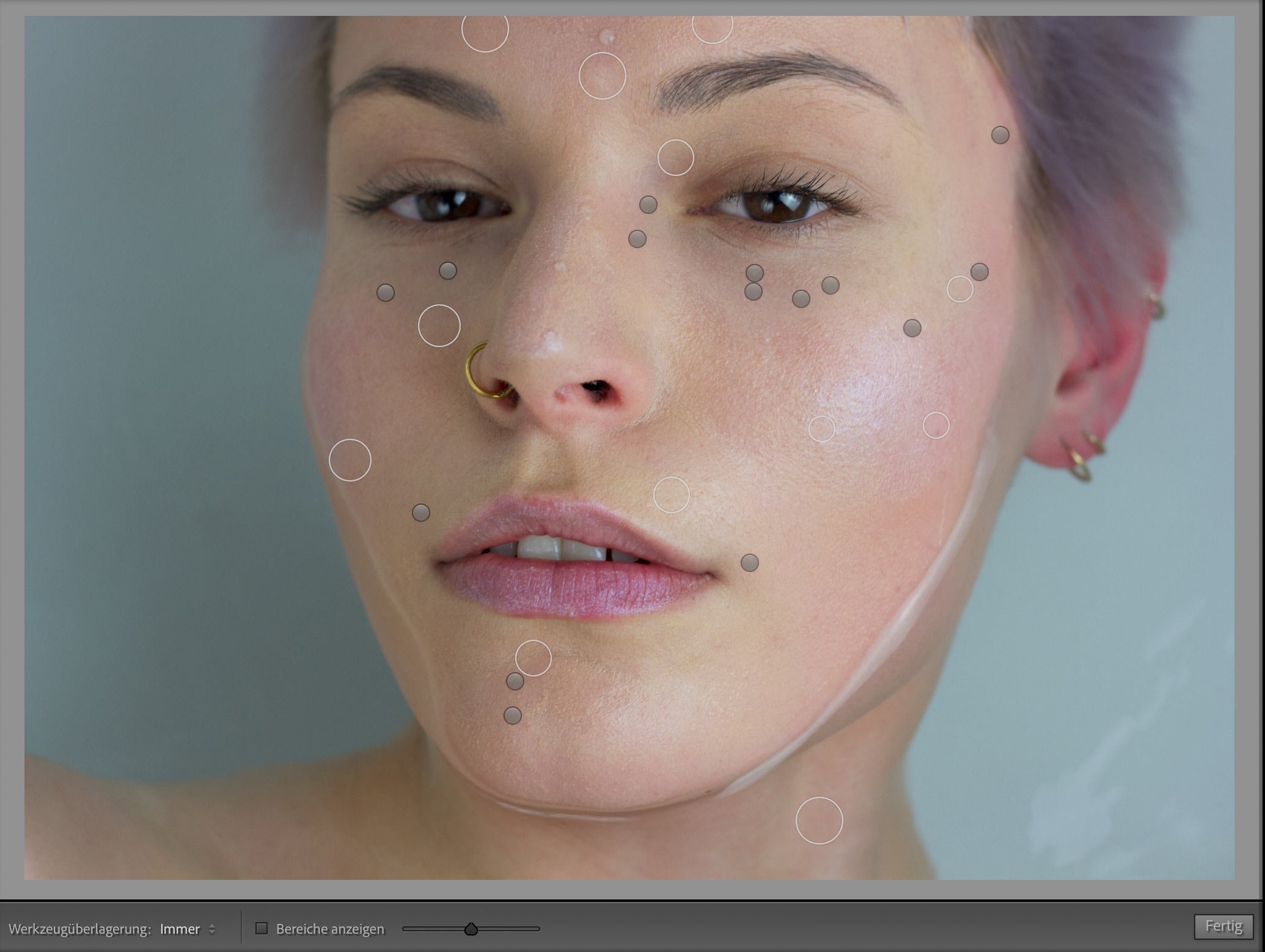 Fotografie des Bildschirms während einer Bildbearbeitung mit Hey Poly Lightroom Presets