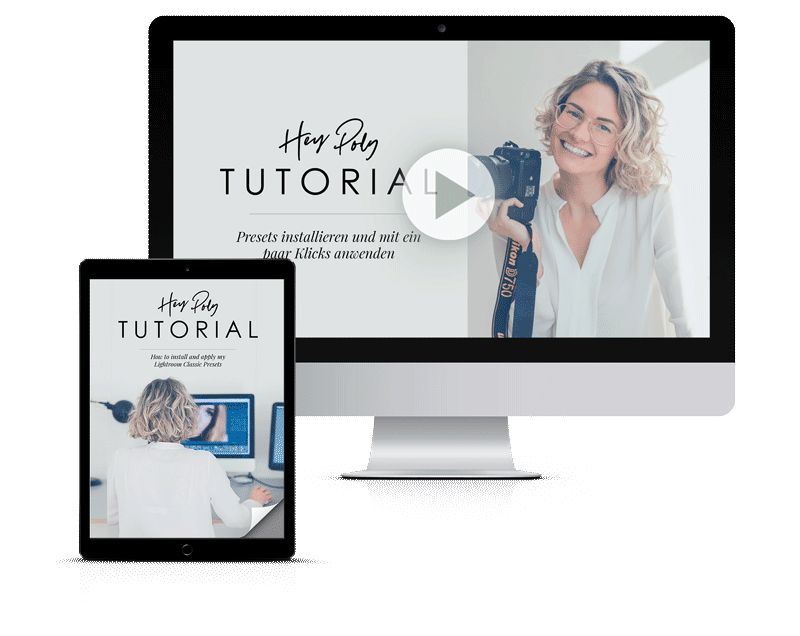 Grafik eines Computers und Tablets zu dem kostenlosen Hey Poly Lightroom Preset Tutorial