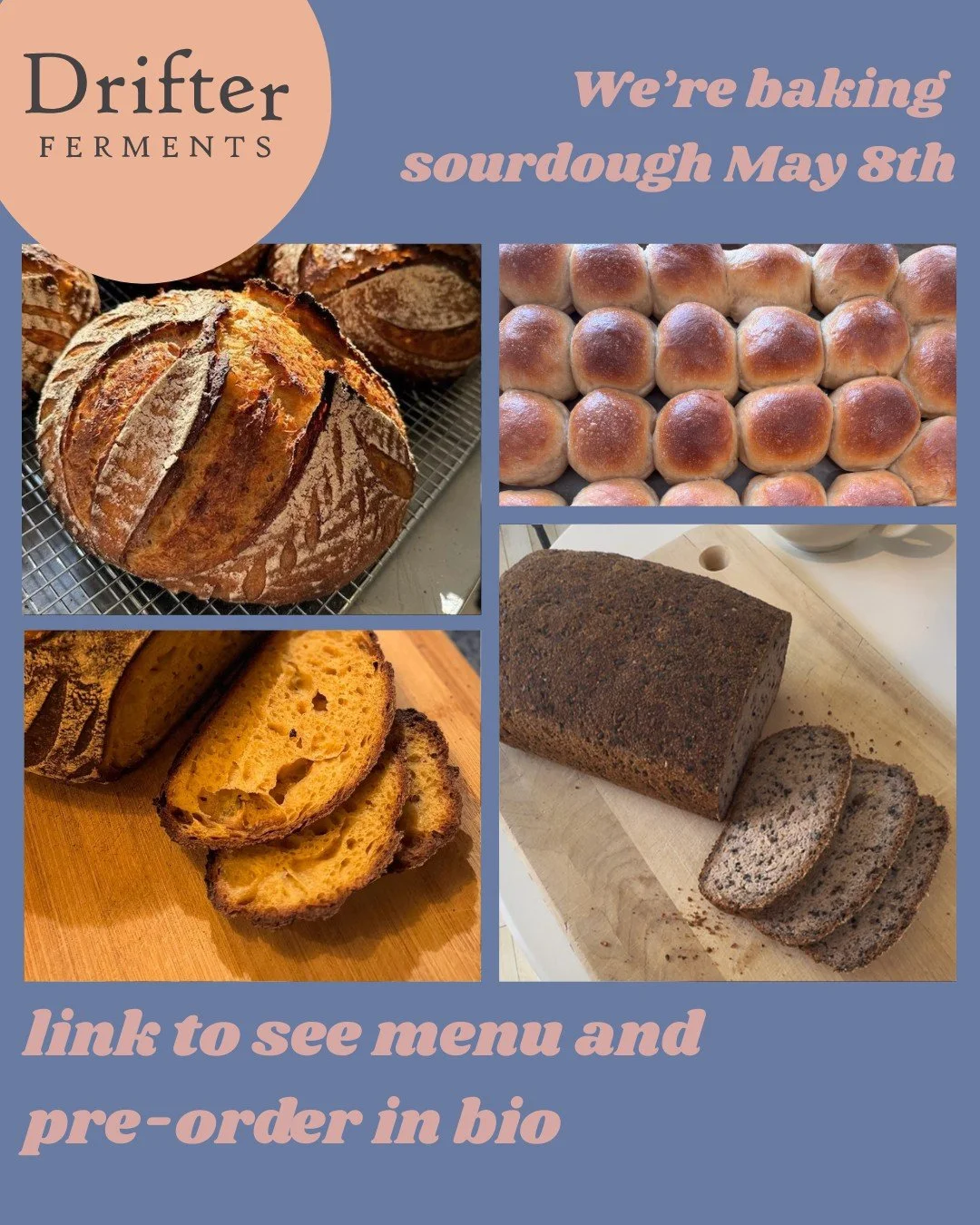 Purchase sourdough for your beloved mother (or self) this Friday! This is my first round of special order loaves and I'm so excited to be reunited with my oven. As always, reach out with any questions. <3
