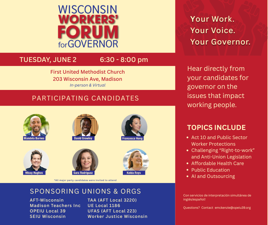Register for Wisconsin workers’ Forum for Governor