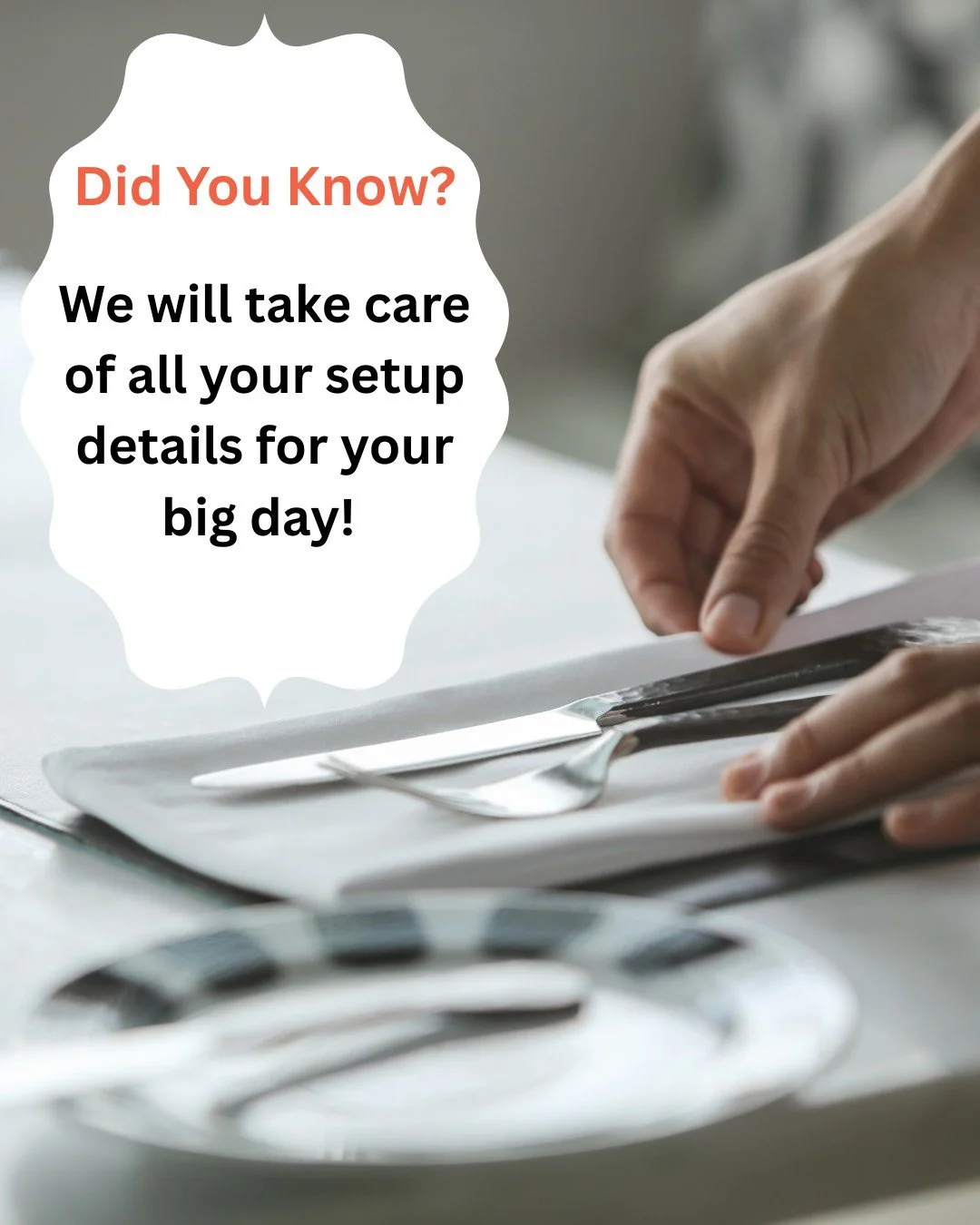 With our day-of-coordination package, setting up is part of the deal! Whether it's place settings, meal cards, menus, or the guest book, we've got everything under control. Our mission is to ensure you remain stress-free and fully enjoy your special