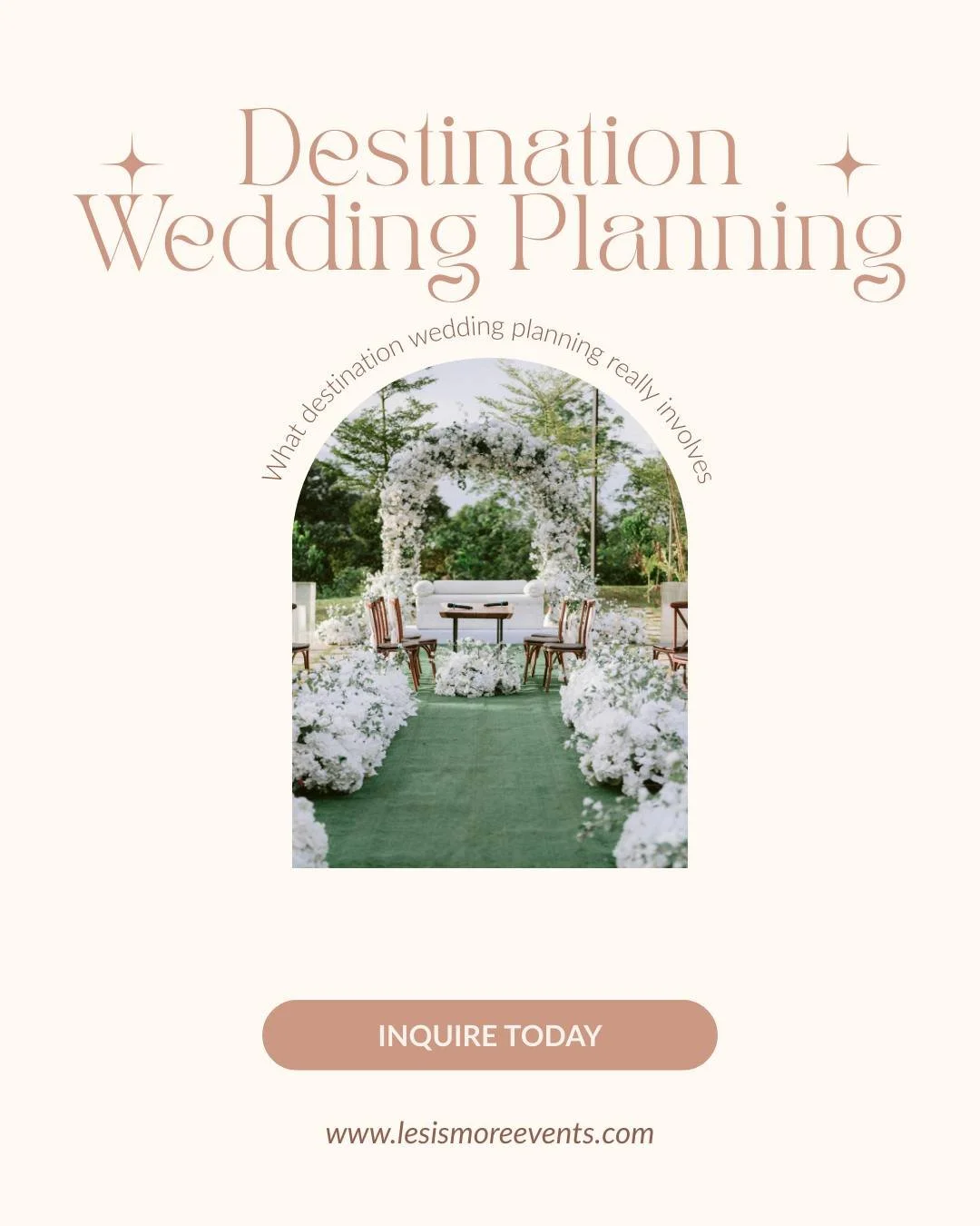 Destination weddings look effortless &mdash; but they actually require more coordination, not less. Planning across states means everything has to be clear, organized, and intentional. 

Contact LES is More Events today for more information.