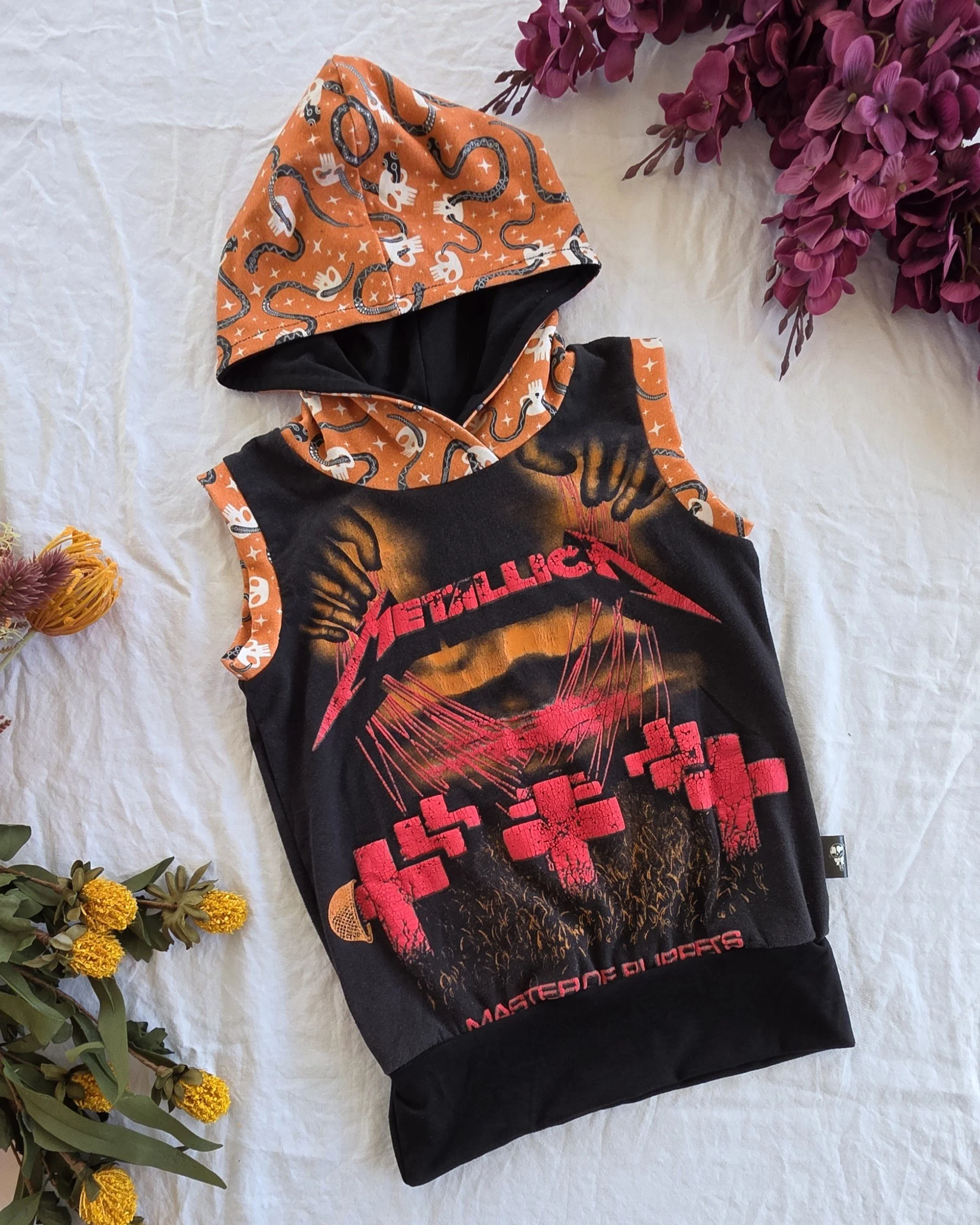 Upcycled Metallica Kids Hoodie, Grow With Me size 3-6yrs