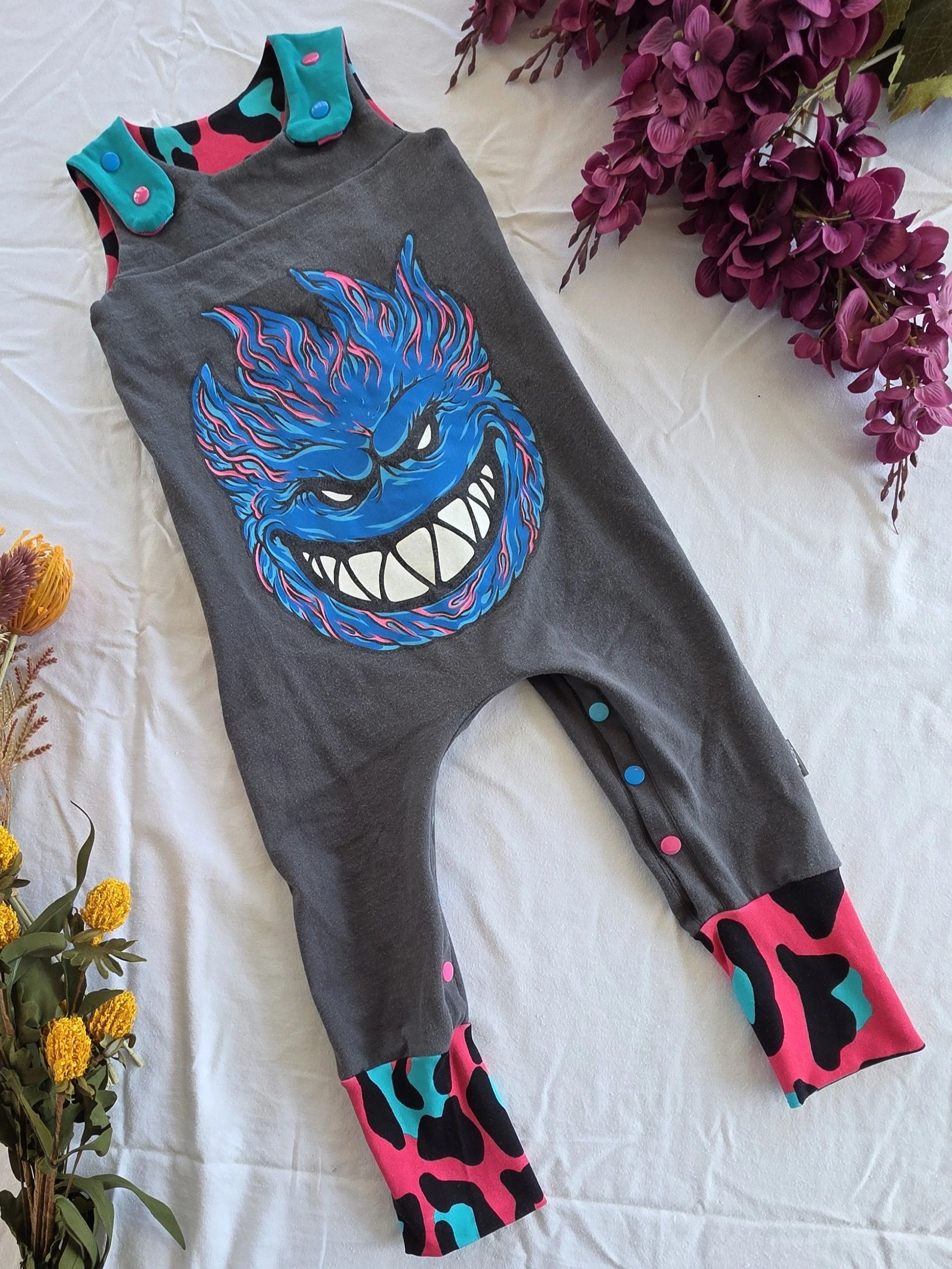 Upcycled Spitfire Toddler Romper, Grow With Me size 1-3yrs