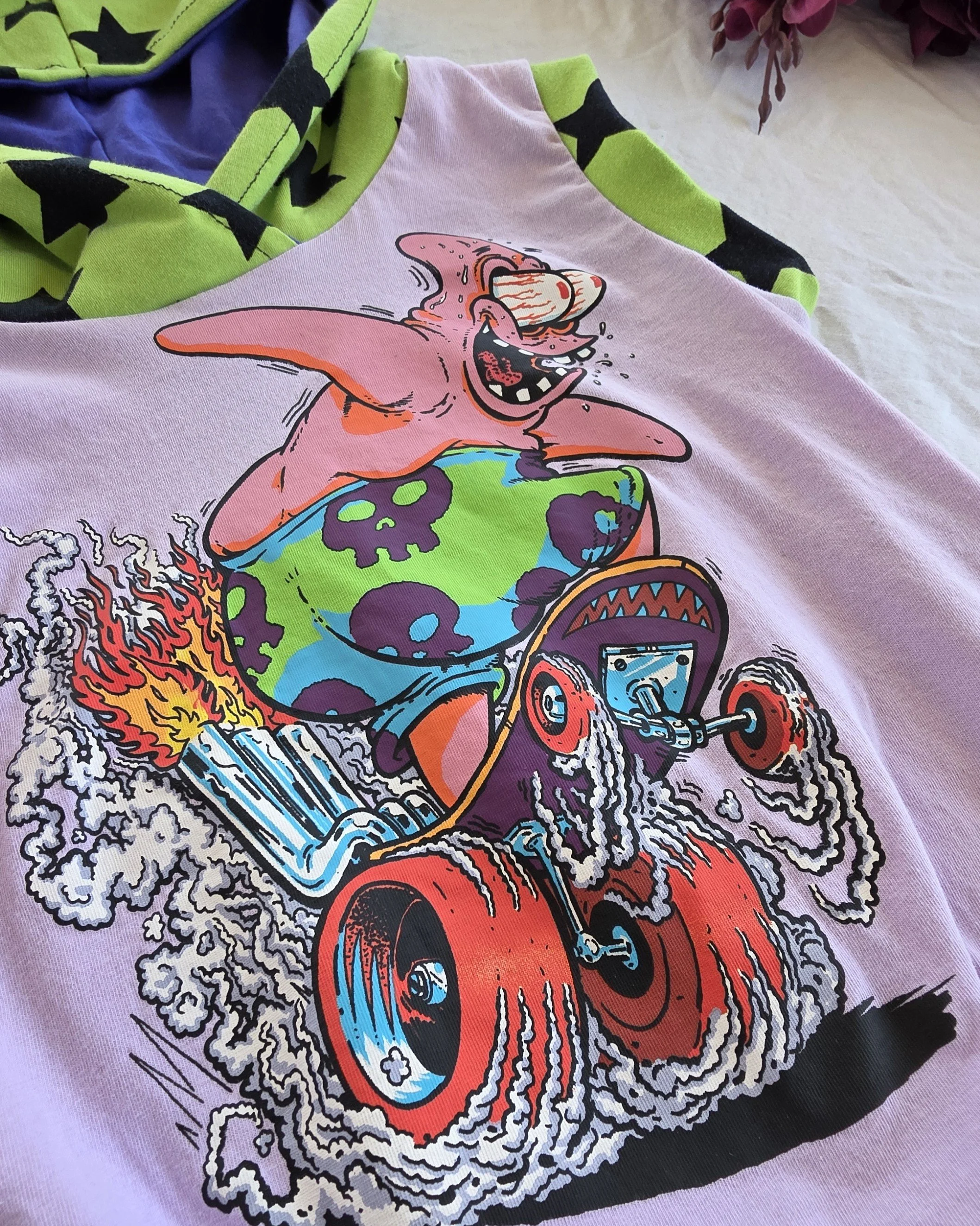 Upcycled Spongebob Patrick Kids Sleeveless Hoodie, Grow With Me size 3-6yrs
