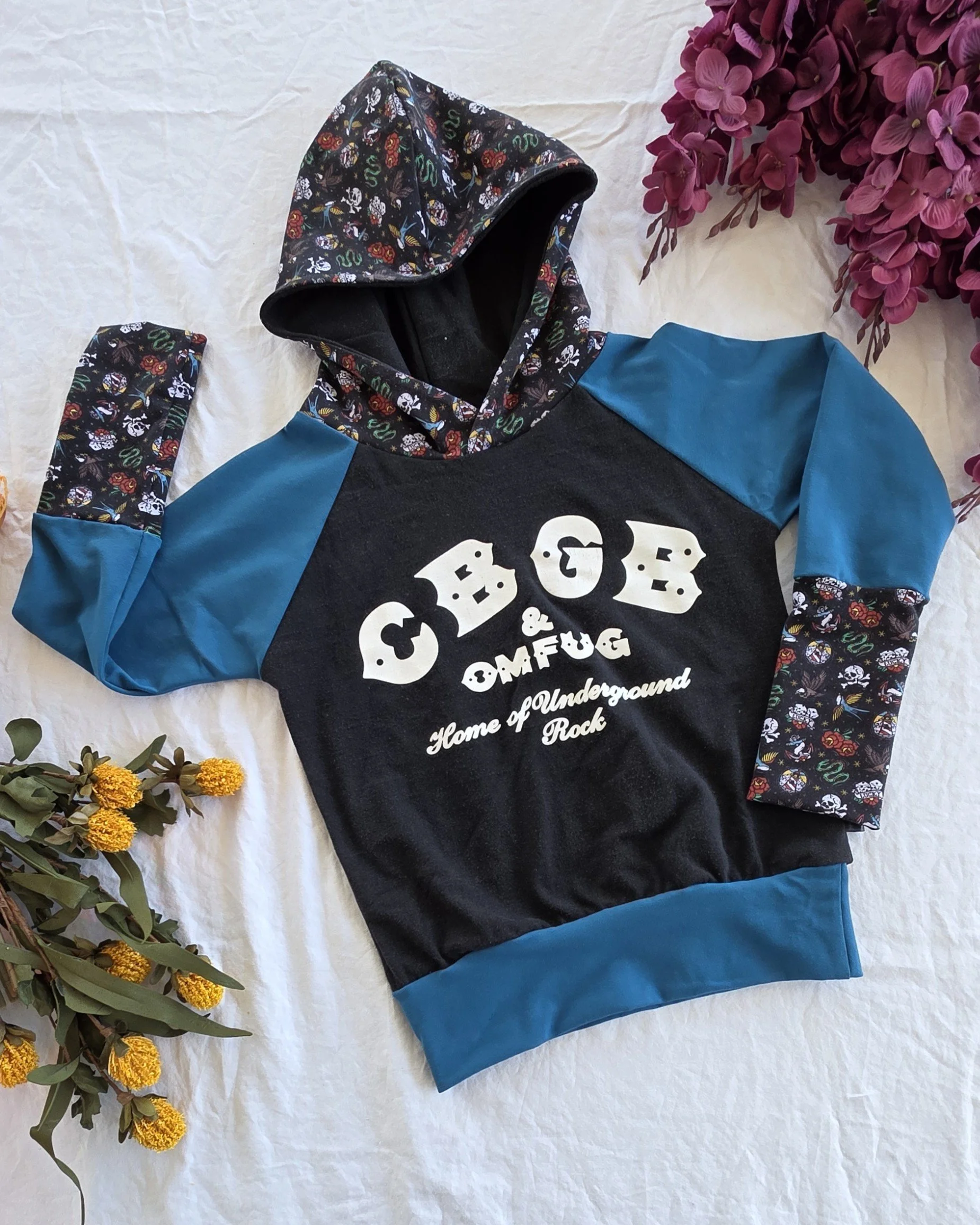 Upcycled CBGB Kids Hoodie, Grow With Me size 3-6yrs
