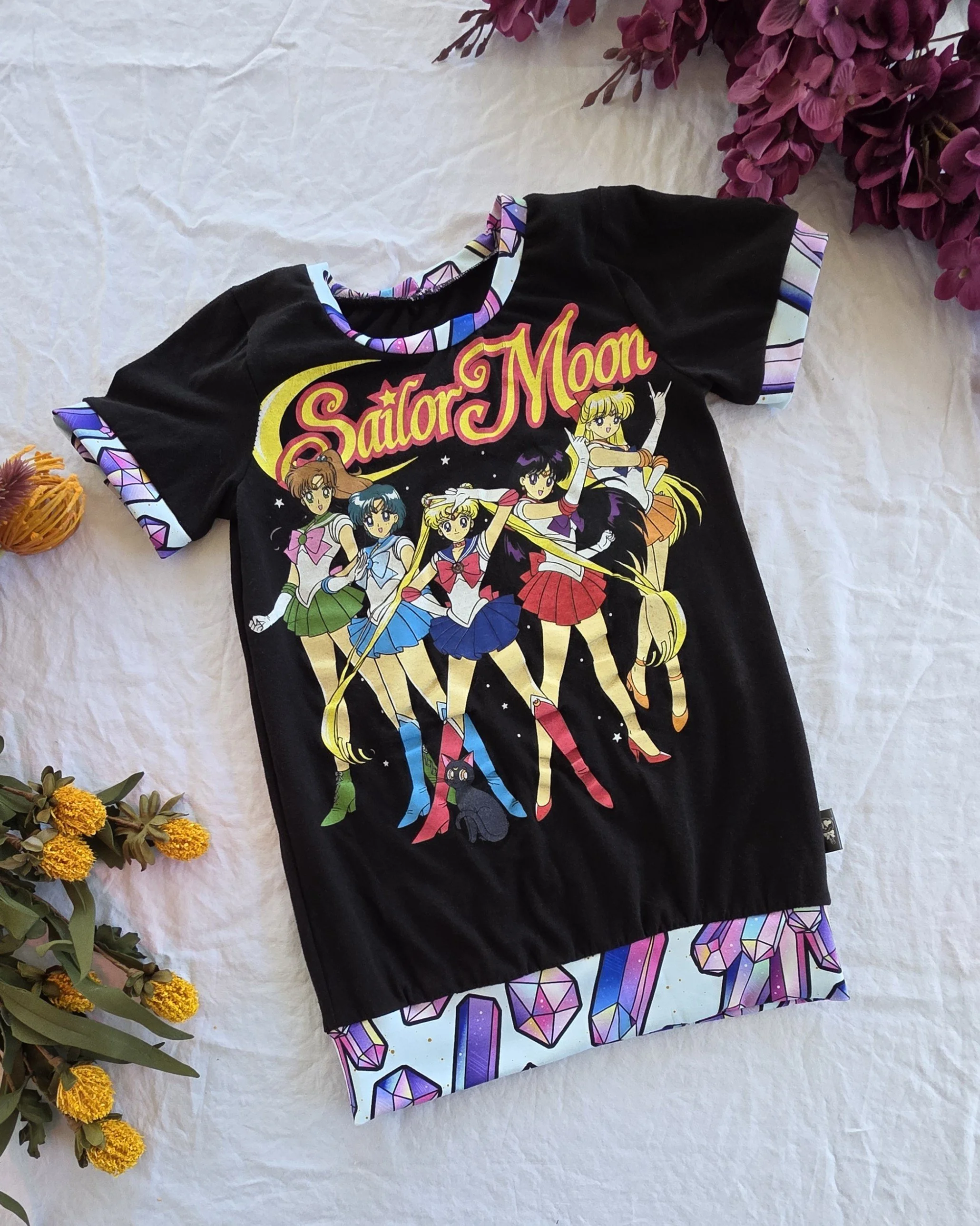 Upcycled Sailor Moon Kids Tunic Top, Grow With Me size 3-6yr