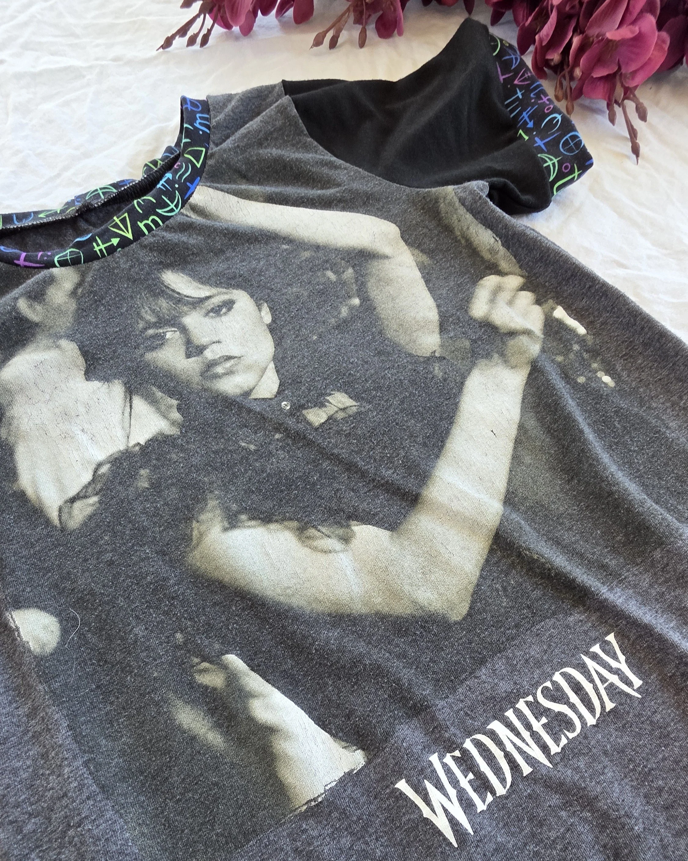 Upcycled Wednesday Kids Tunic Top, Grow With Me size 6-9yrs